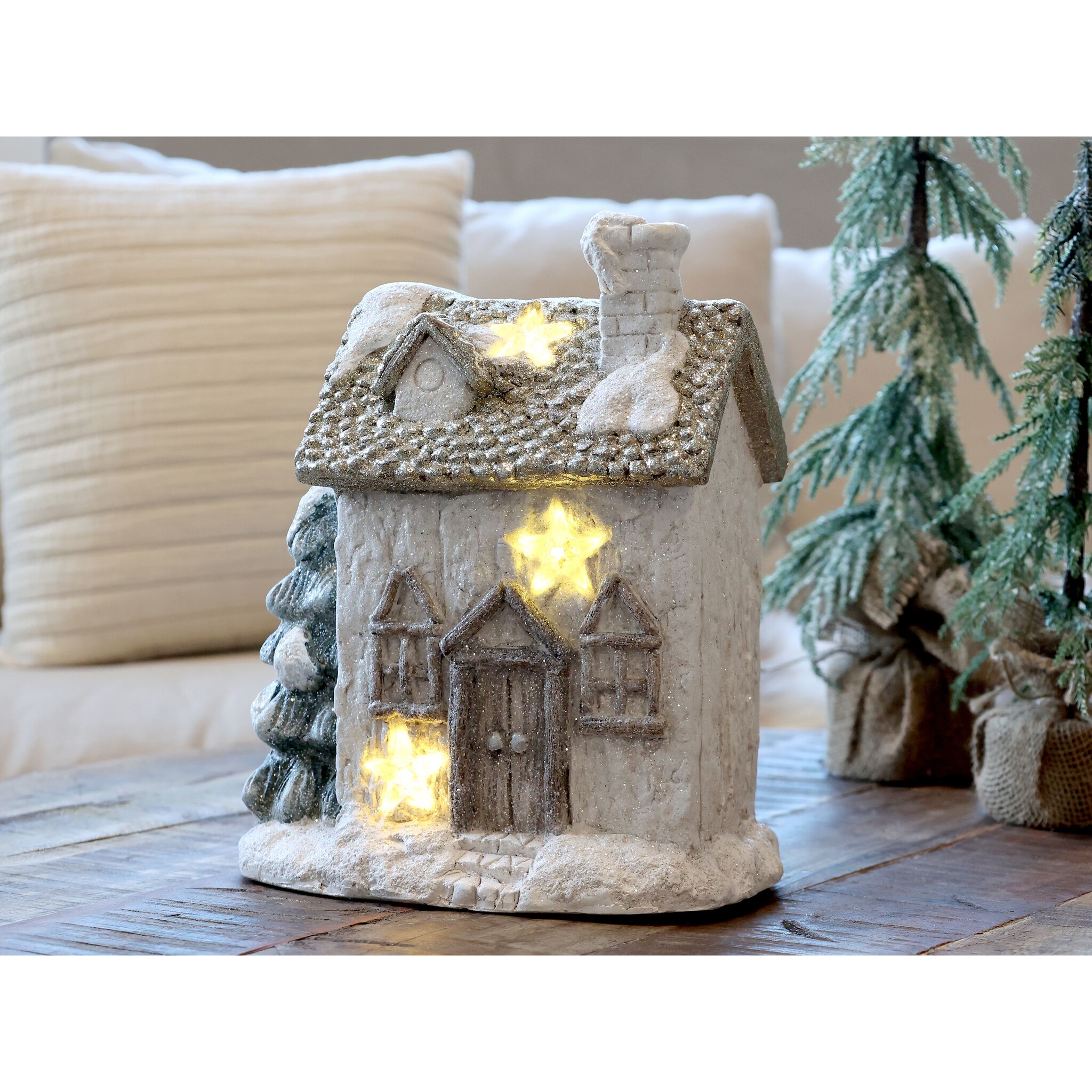 Deko Haus mit LED Stern, champagner Höhe 29,5, Länge: 25, Breite: 16 cm