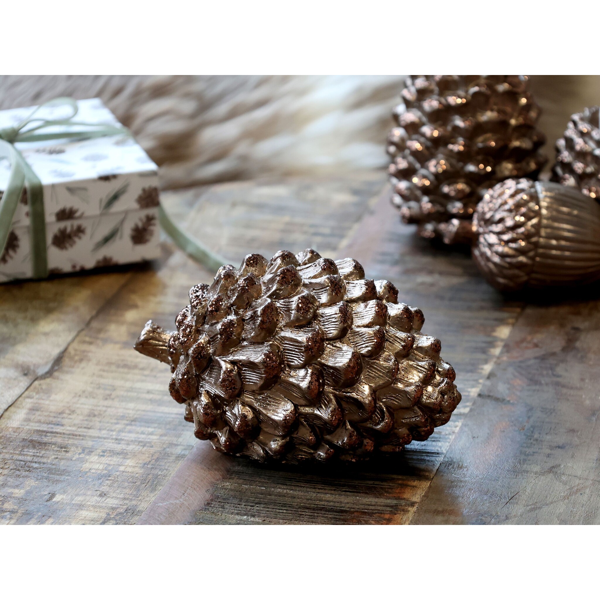 Deko Zapfen mit Glitzer, mokka Höhe 10,5, Länge: 18, Breite: 11,5 cm