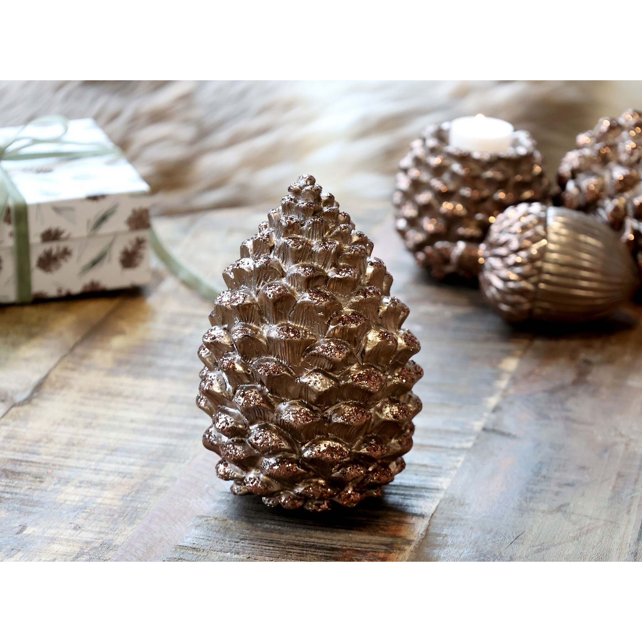 Deko Zapfen mit Glitzer, mokka Höhe 15,5, Ø 11 cm