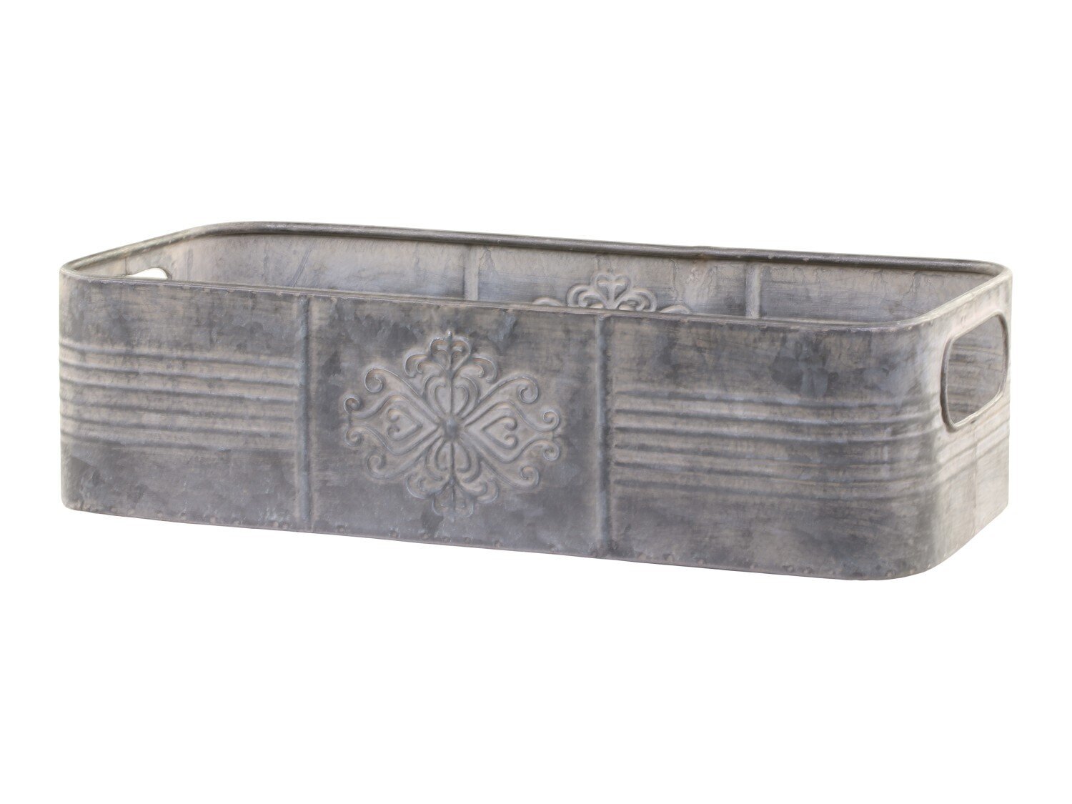 Dekotablett mit Verzierungen und Henkel, antique zink 36 x 17,5 x 9,5 cm