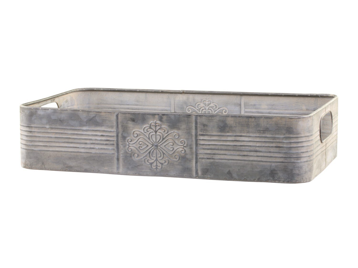 Dekotablett mit Verzierungen und Henkel, antique zink 45 x 27 x 9,5 cm