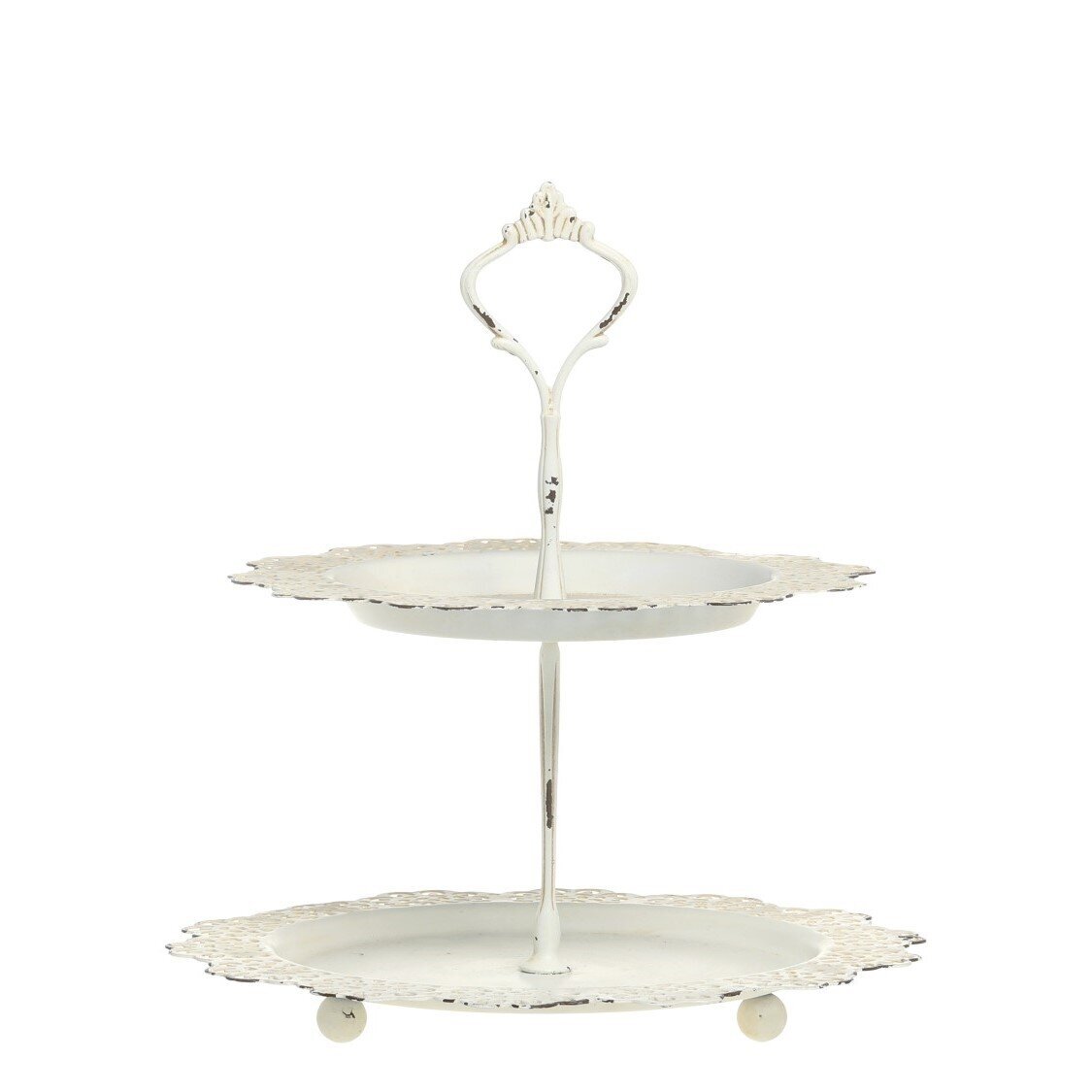 Eisen Etagere mit Spitzenkante, antique creme 