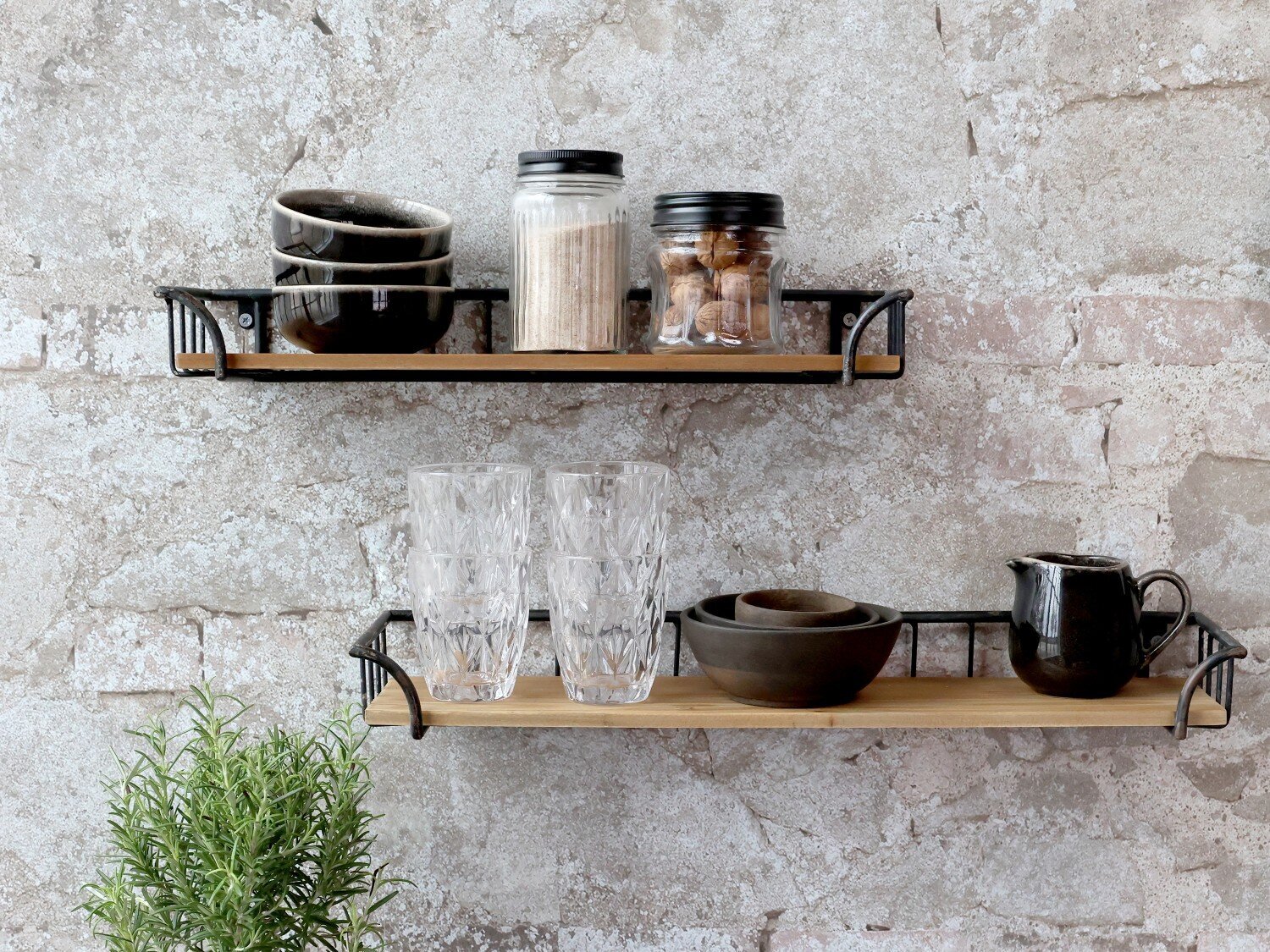 Eisen Regal 2er Set mit Holz, schwarz 