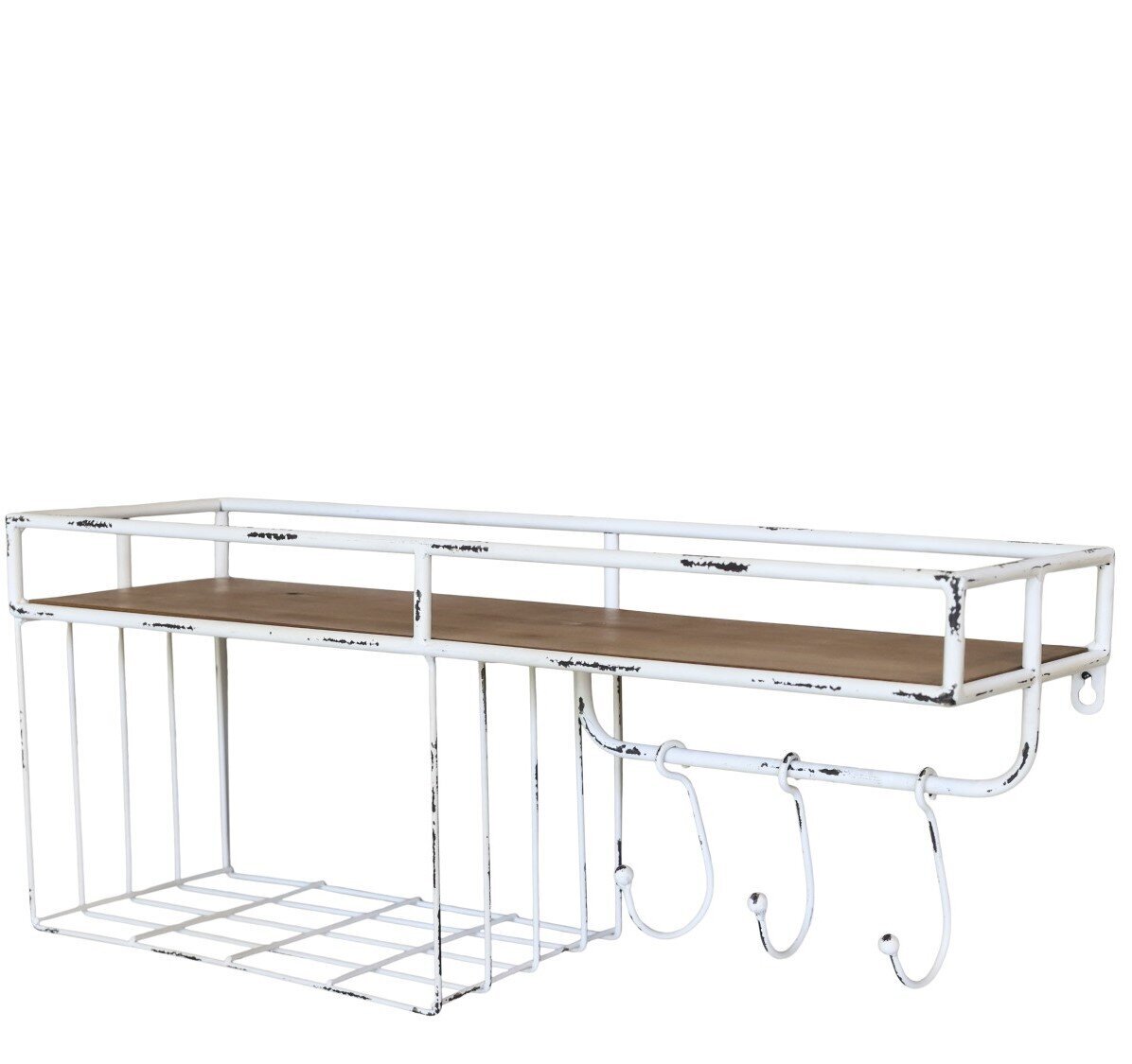 Eisen Regalbrett mit Haken, antique creme