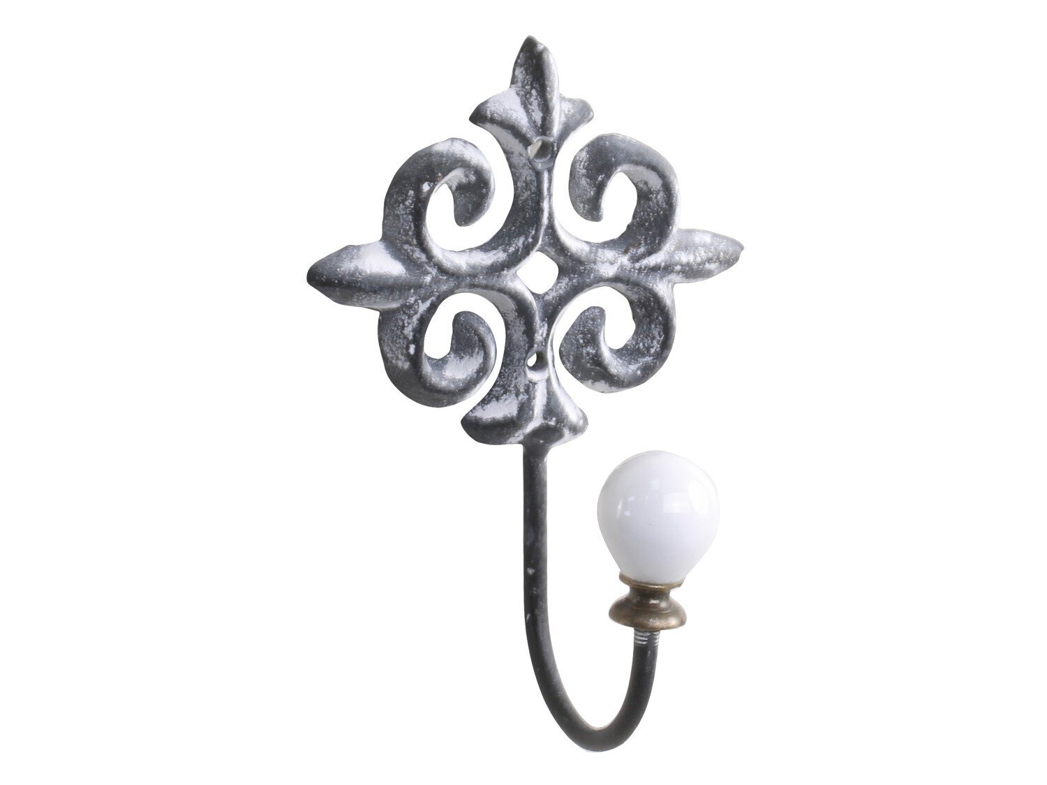 Eisenhaken mit Dekor und Griff, antique grau 