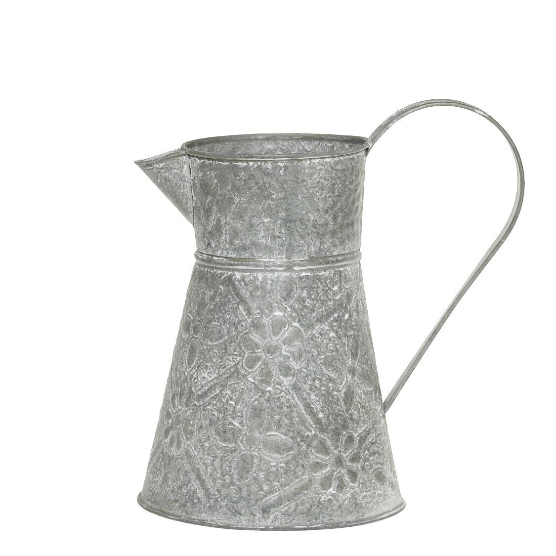 Eisenkanne mit floralem Muster, antique zink