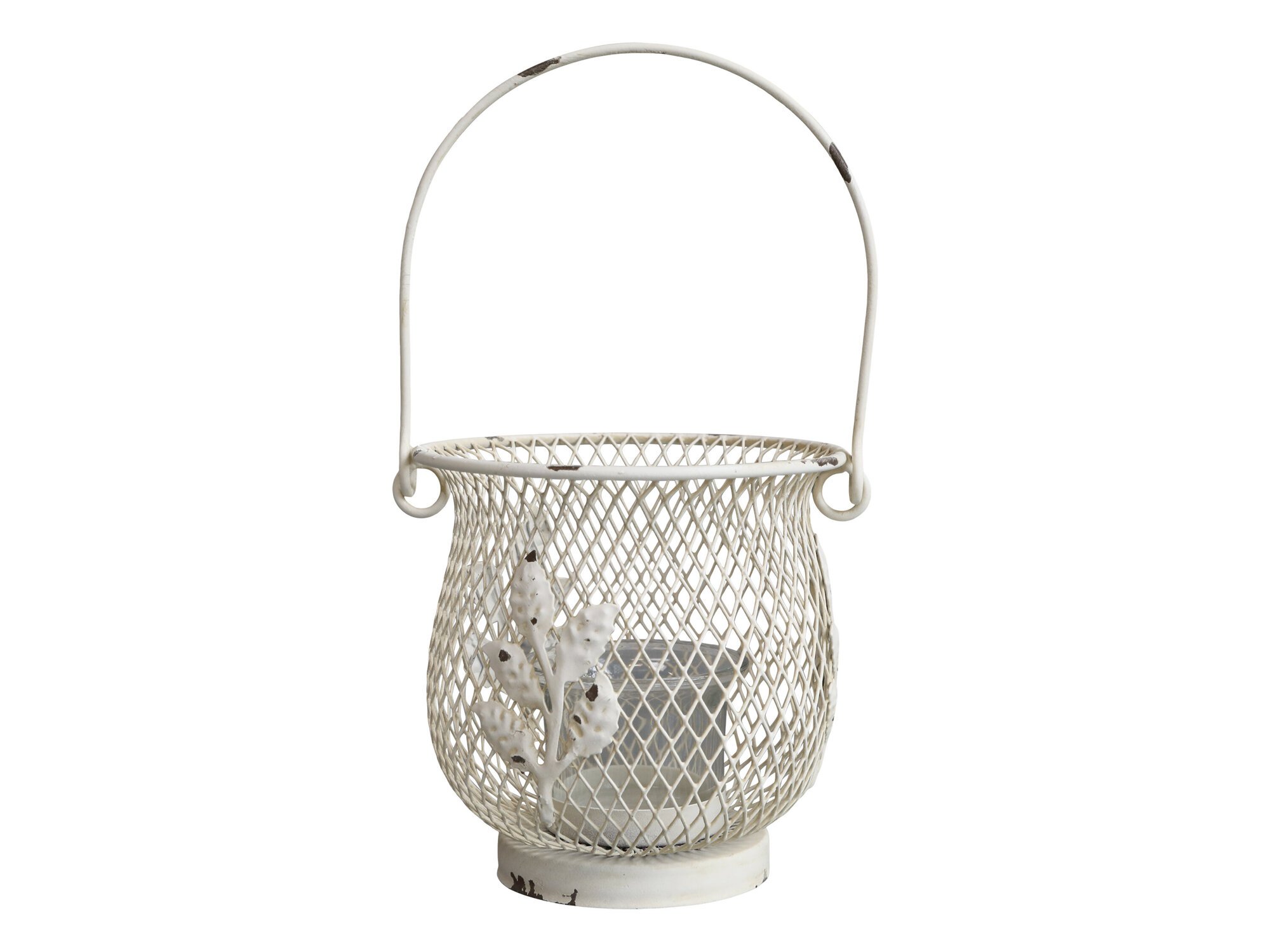 Fil De Fer Hurricane Windlicht mit Henkel, antik creme