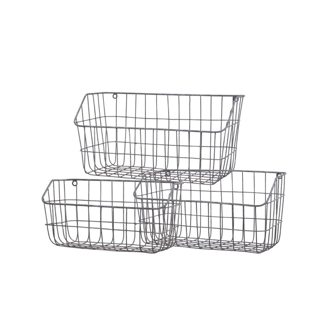 Fil de Fer Wandkorb 3er-Set, antik zink 