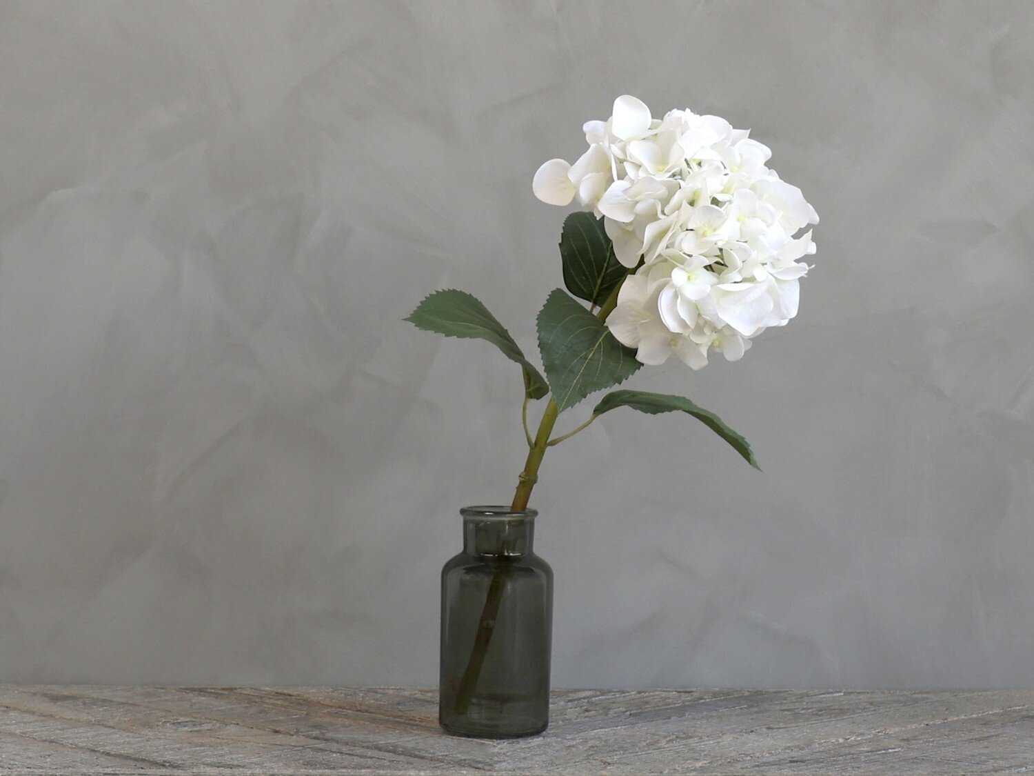 Kunstblume Hortensie mit Blätter, weiss 