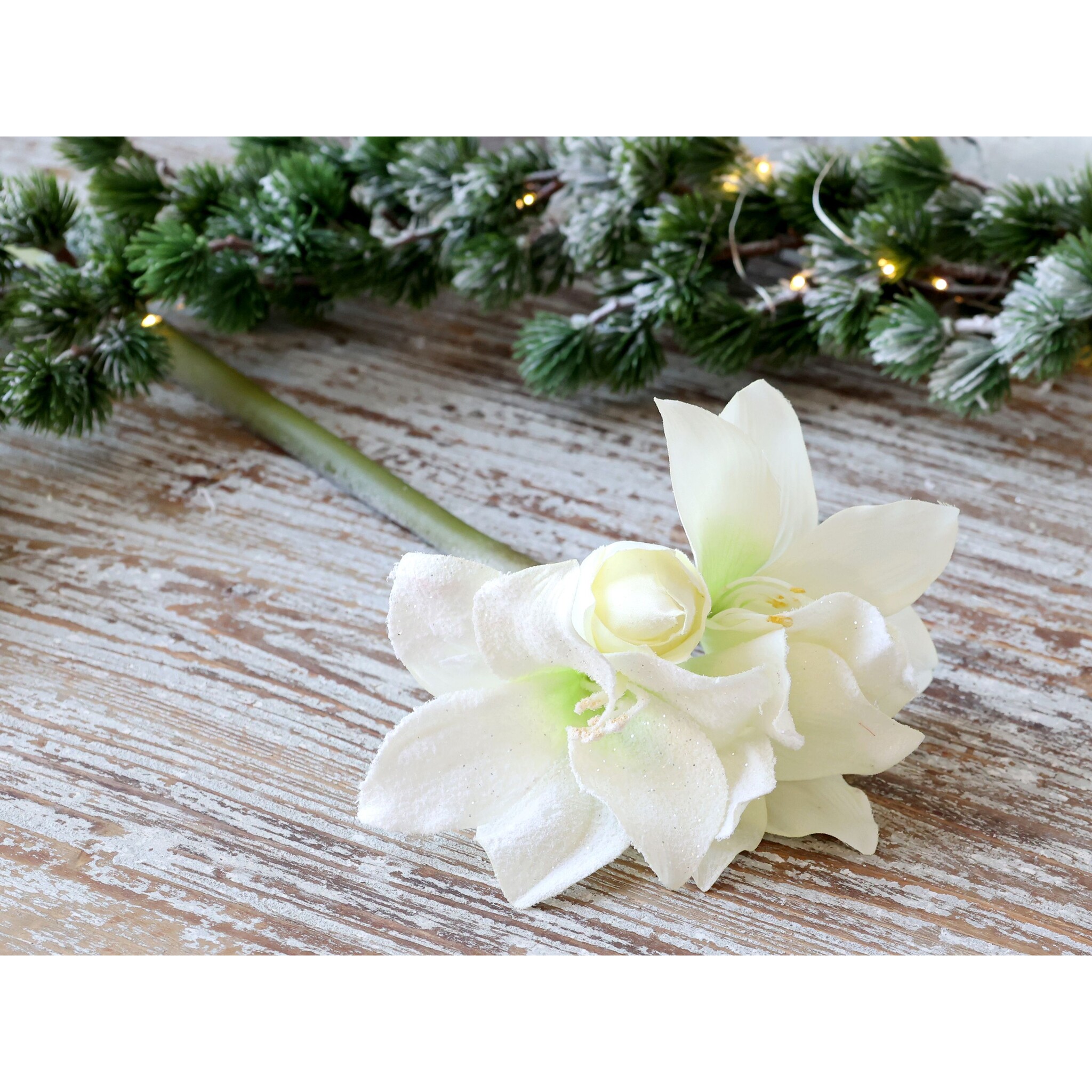 Fleur künstliche Amaryllis mit Schnee und Glitzer, creme 
