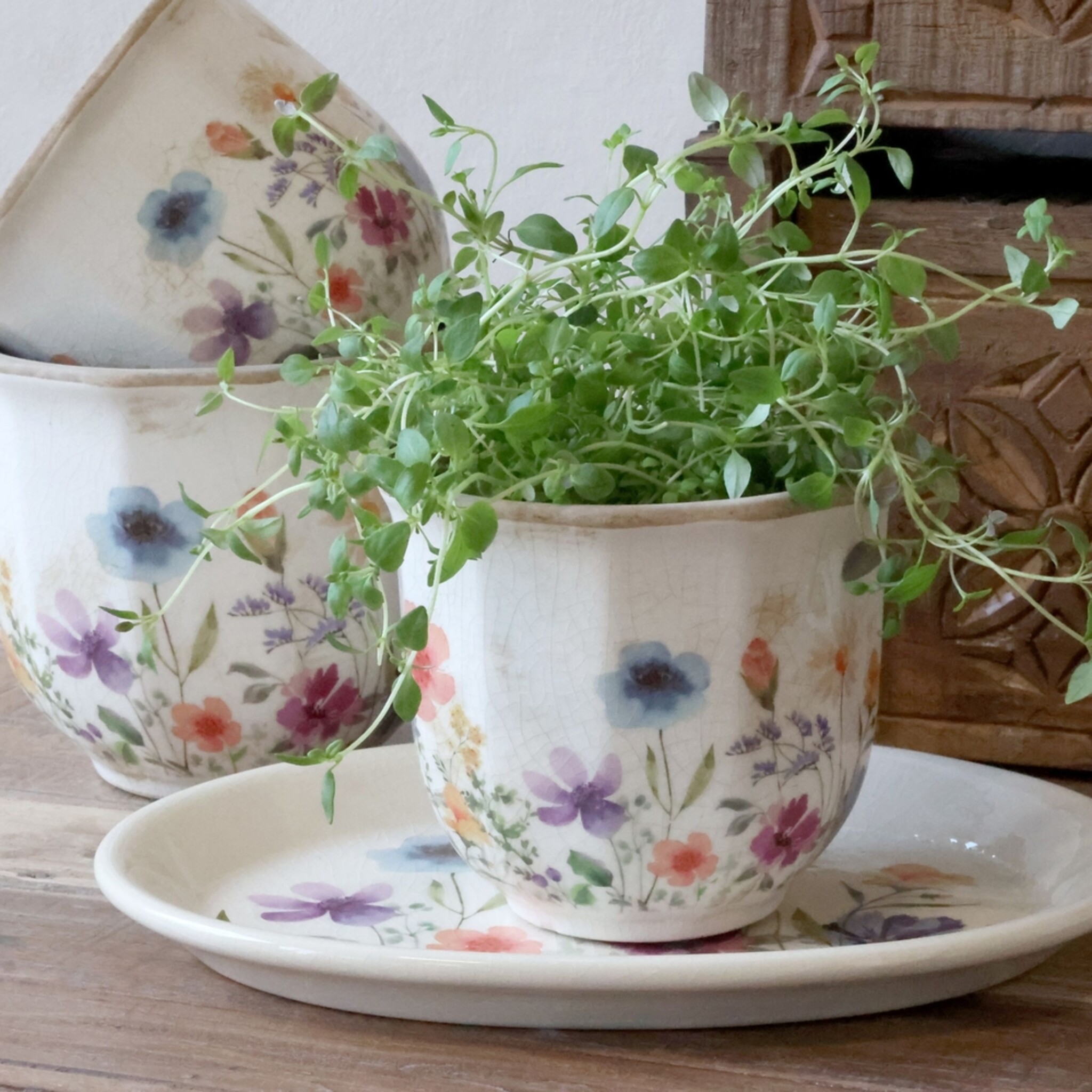 Übertopf Fleurville – Nostalgischer Blumentopf im Landhausstil, creme 10 cm, Ø 12 cm