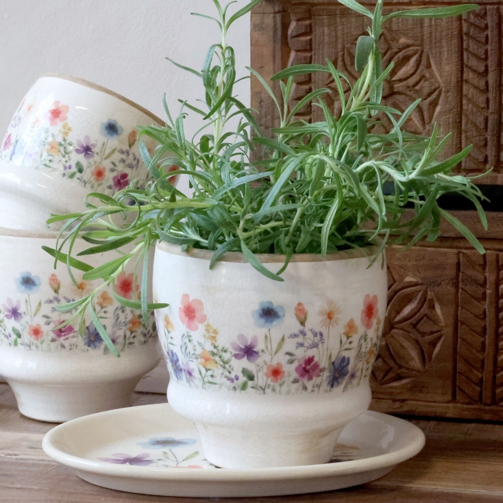 Fleurville Übertopf – Vintage Keramik Blumentopf, creme 12,5 cm, Ø14 cm