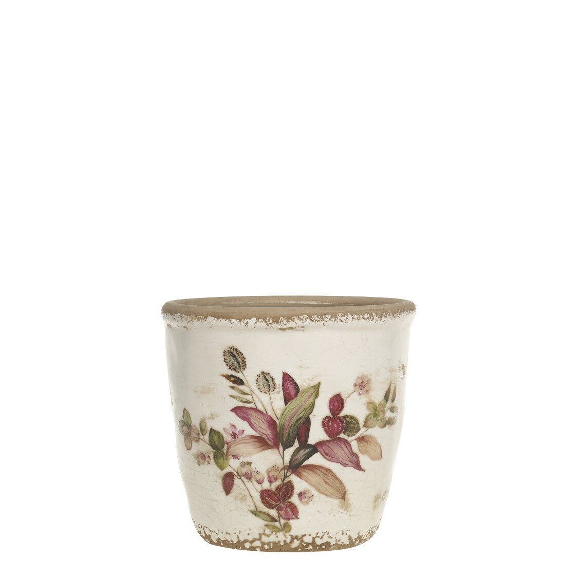 Florac Blumentopf mit pinkem Blumenmotiv, creme 13 x 14 cm