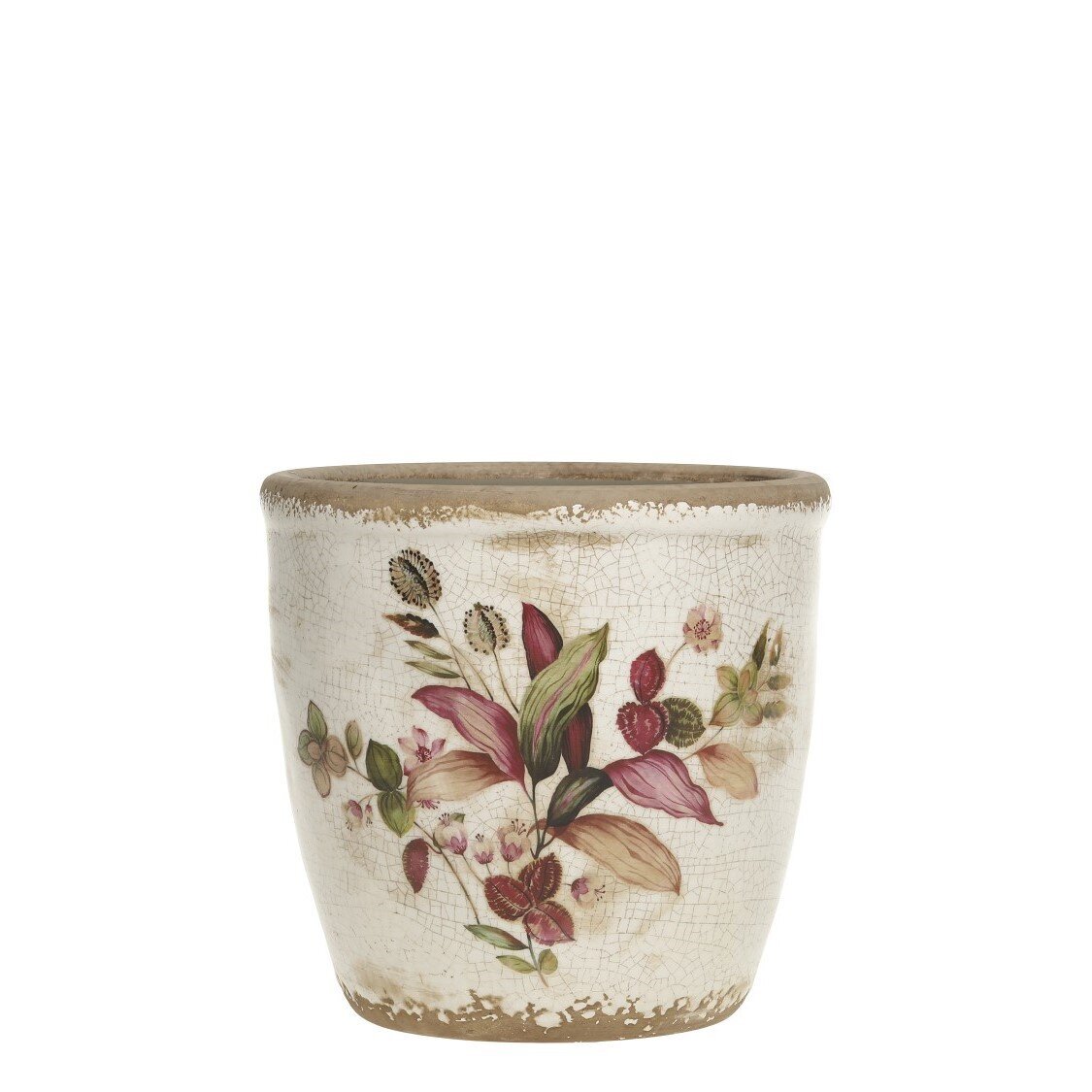 Florac Blumentopf mit pinkem Blumenmotiv, creme 15,5 x 16 cm