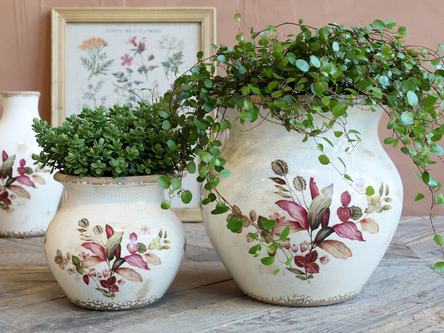 Florac Blumentopf mit Blumenmotiv, creme 