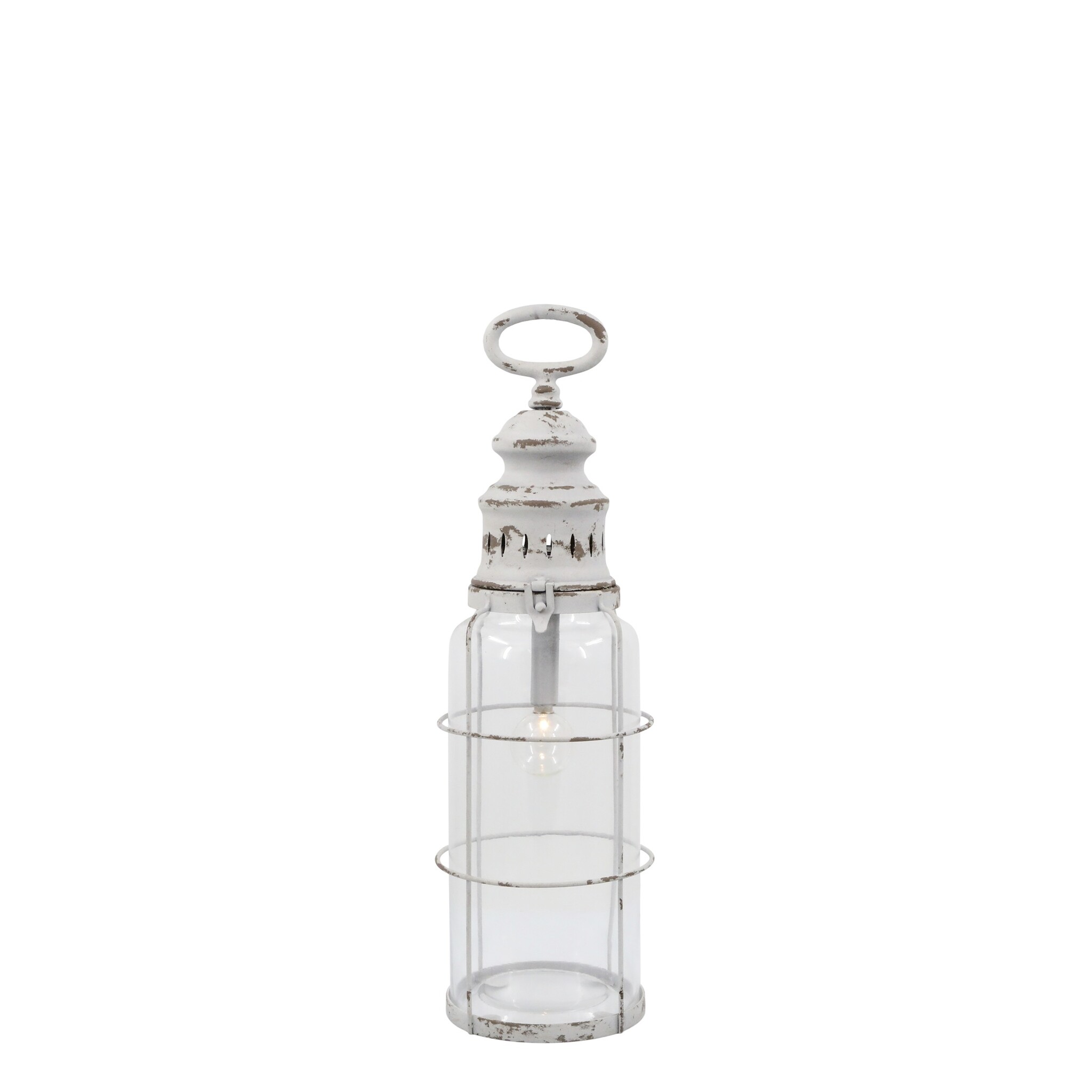 Französische Stalllaterne inkl. Birne & Timer, weiss Höhe 42, Ø 12 cm