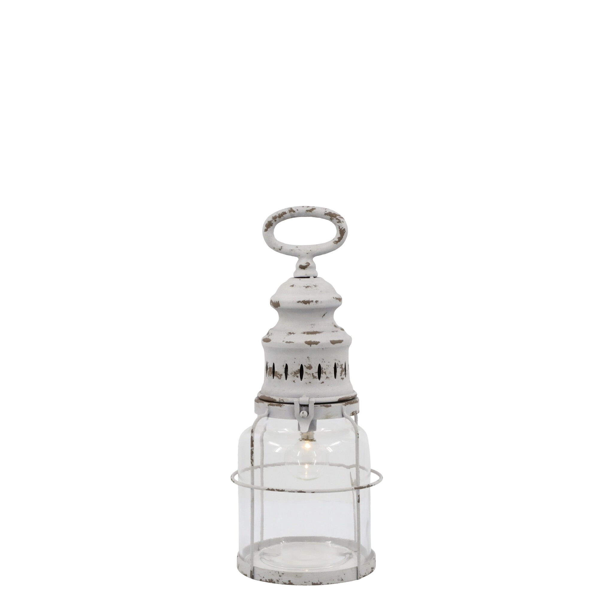 Französische Stalllaterne inkl. Birne & Timer, weiss Höhe 32, Ø 12 cm