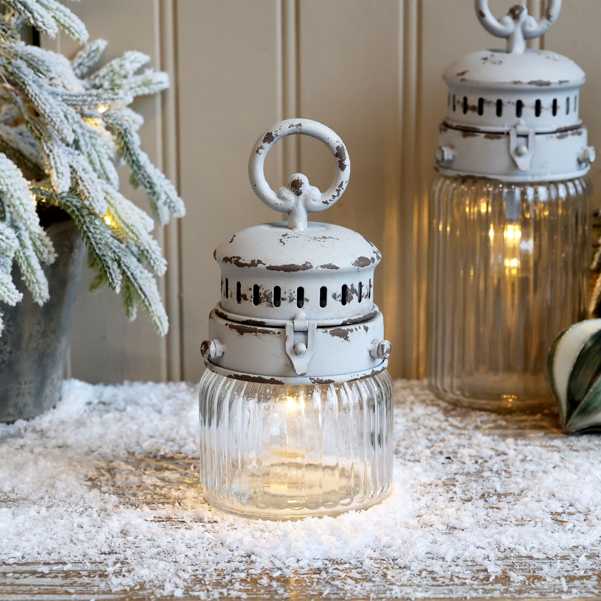 Französische Stalllaterne inkl. Birne & Timer weiß, weiss Höhe 22, Ø 11 cm