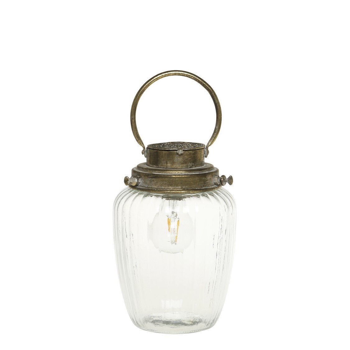 Französische Stalllaterne mit Birne und Timer, antique messing 