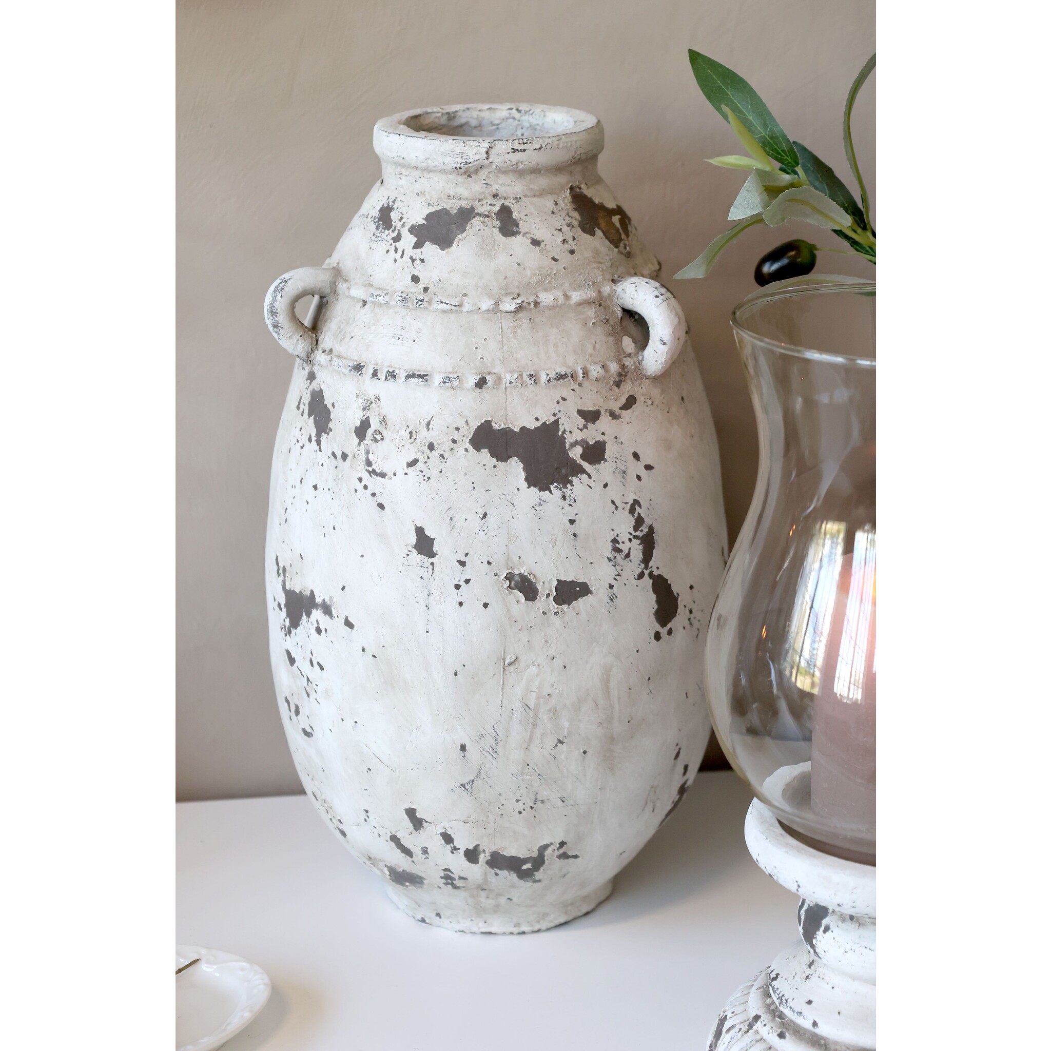 Frejus Vase aus Terrakotta groß, creme Höhe 36, Ø 21 cm