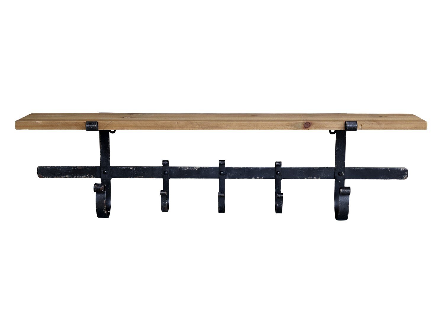 Garderobe, Regalbrett mit 5 Haken, schwarz
