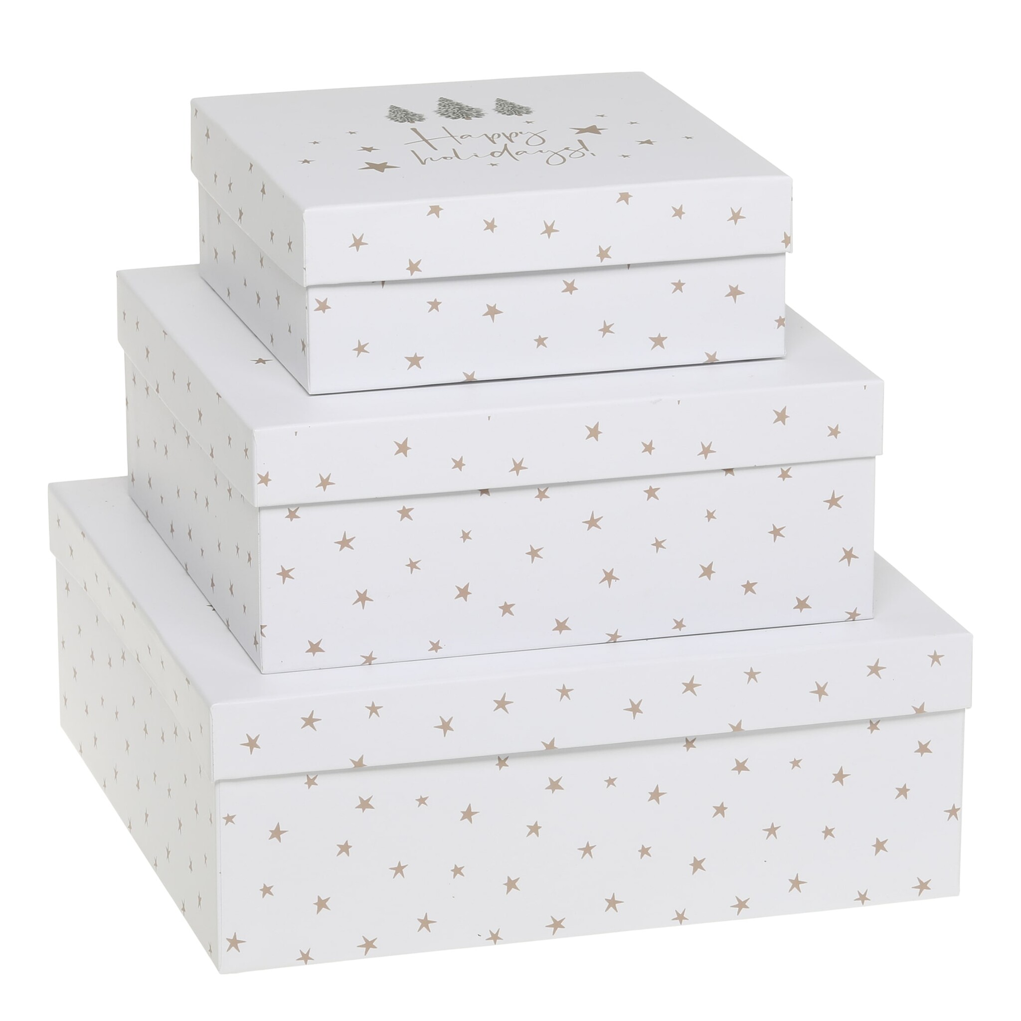 Geschenkbox 3er-Set mit Sternen, weiß 