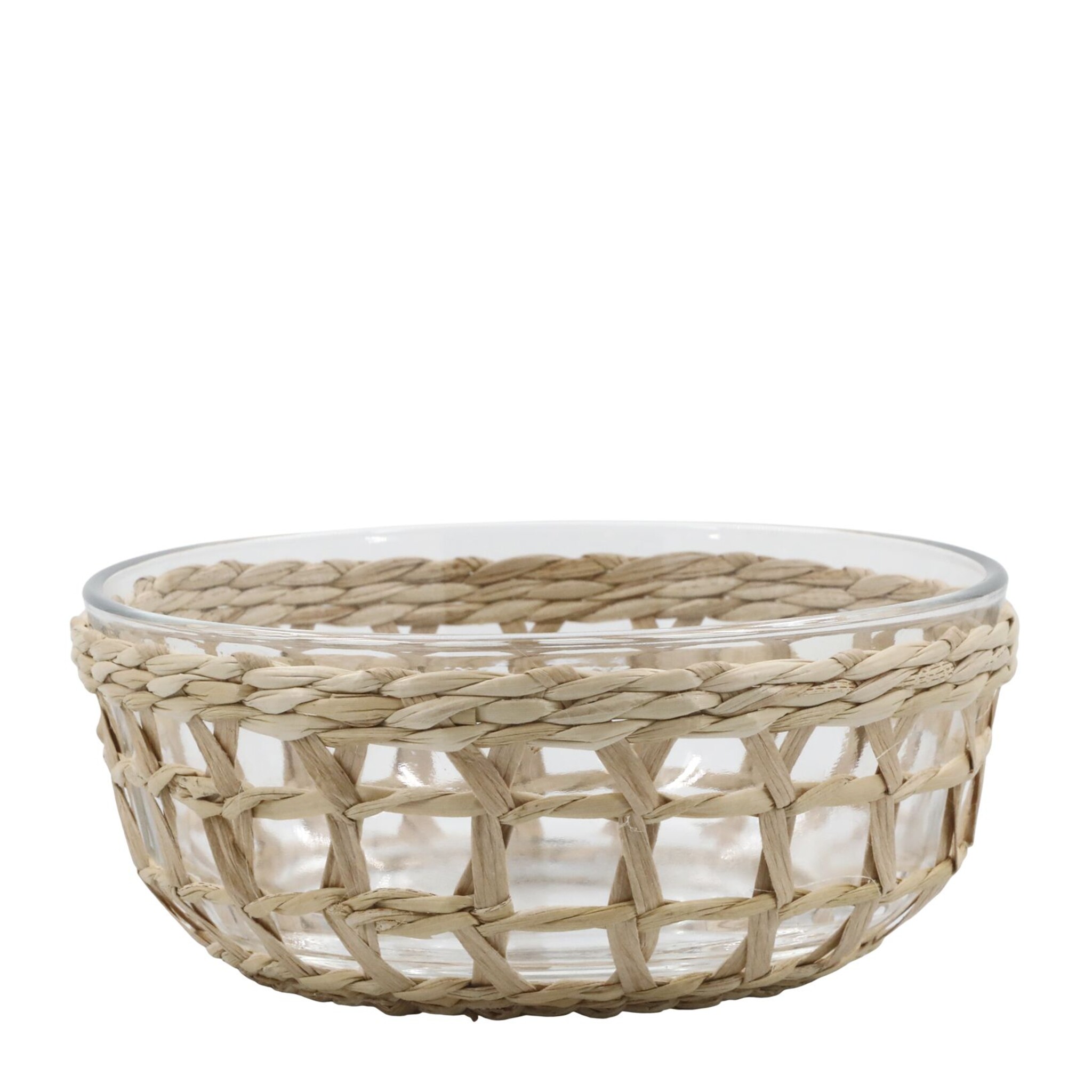 Glasschüssel mit Flechtkorb, natur Höhe 8,5, Ø 18 cm