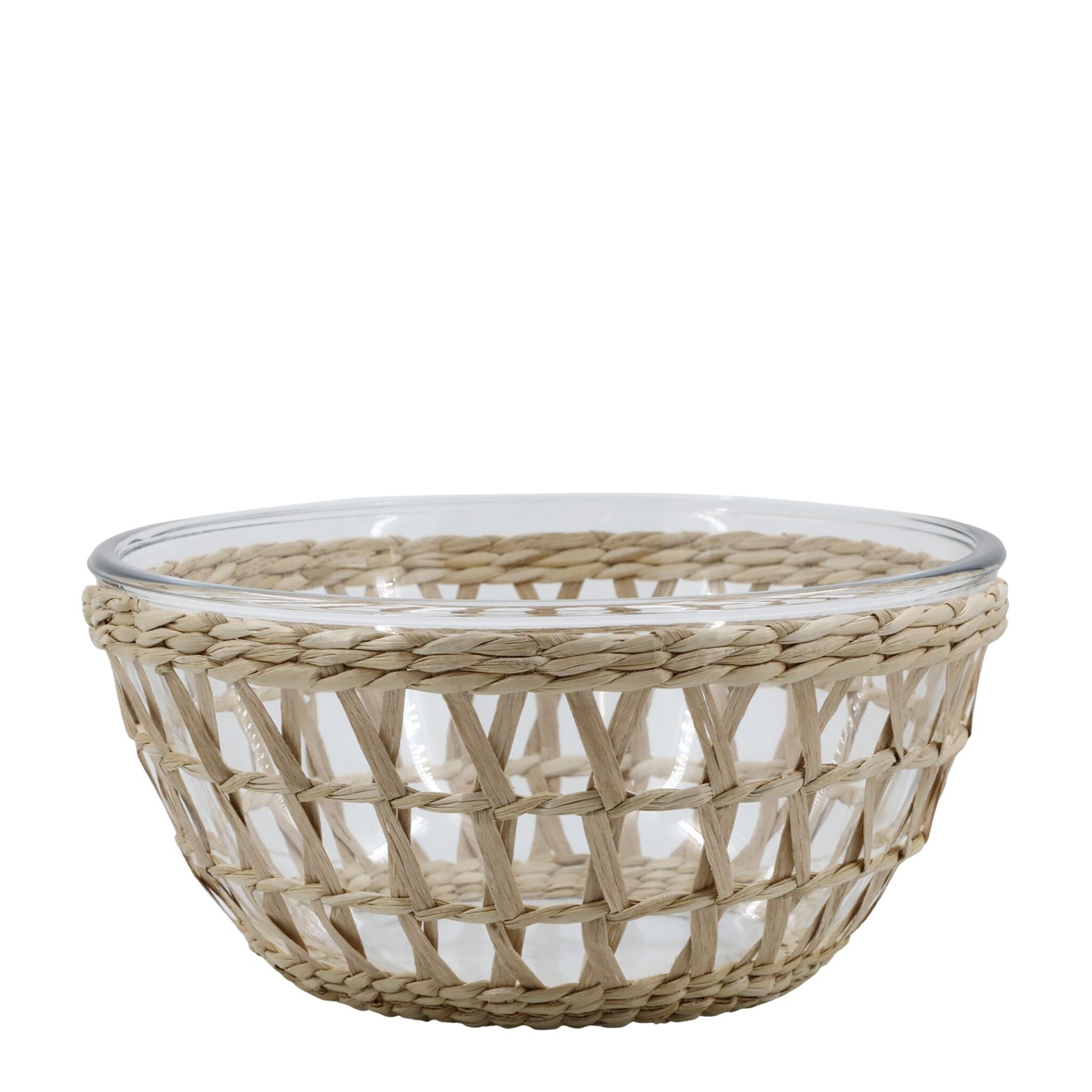 Glasschüssel mit Flechtkorb, natur Höhe 11, Ø 23 cm