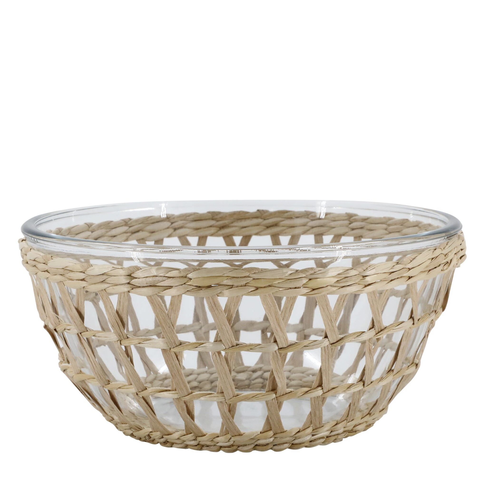Glasschüssel mit Flechtkorb, natur Höhe 13, Ø 27 cm