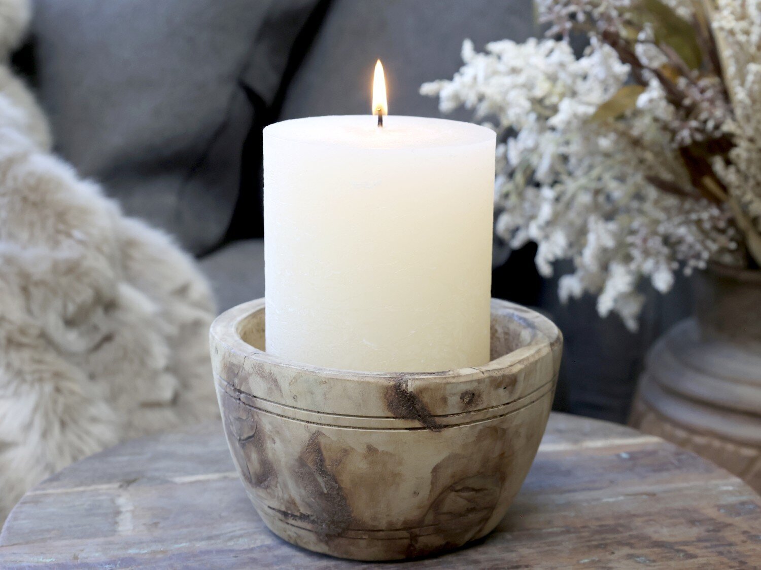 Grimaud Kerzen Schüssel für Deko, natur 