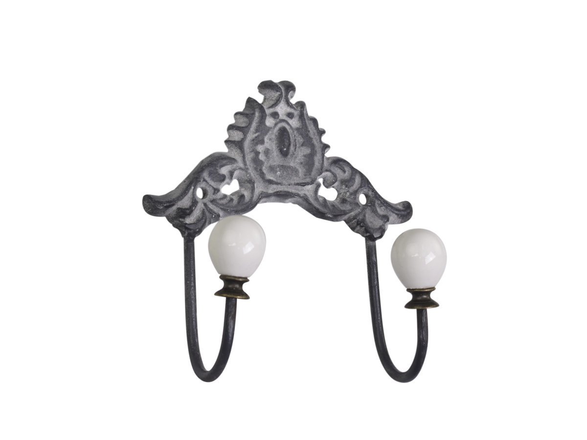 Chic Antique Hakenleiste mit Porzellangriffen, antik grau 