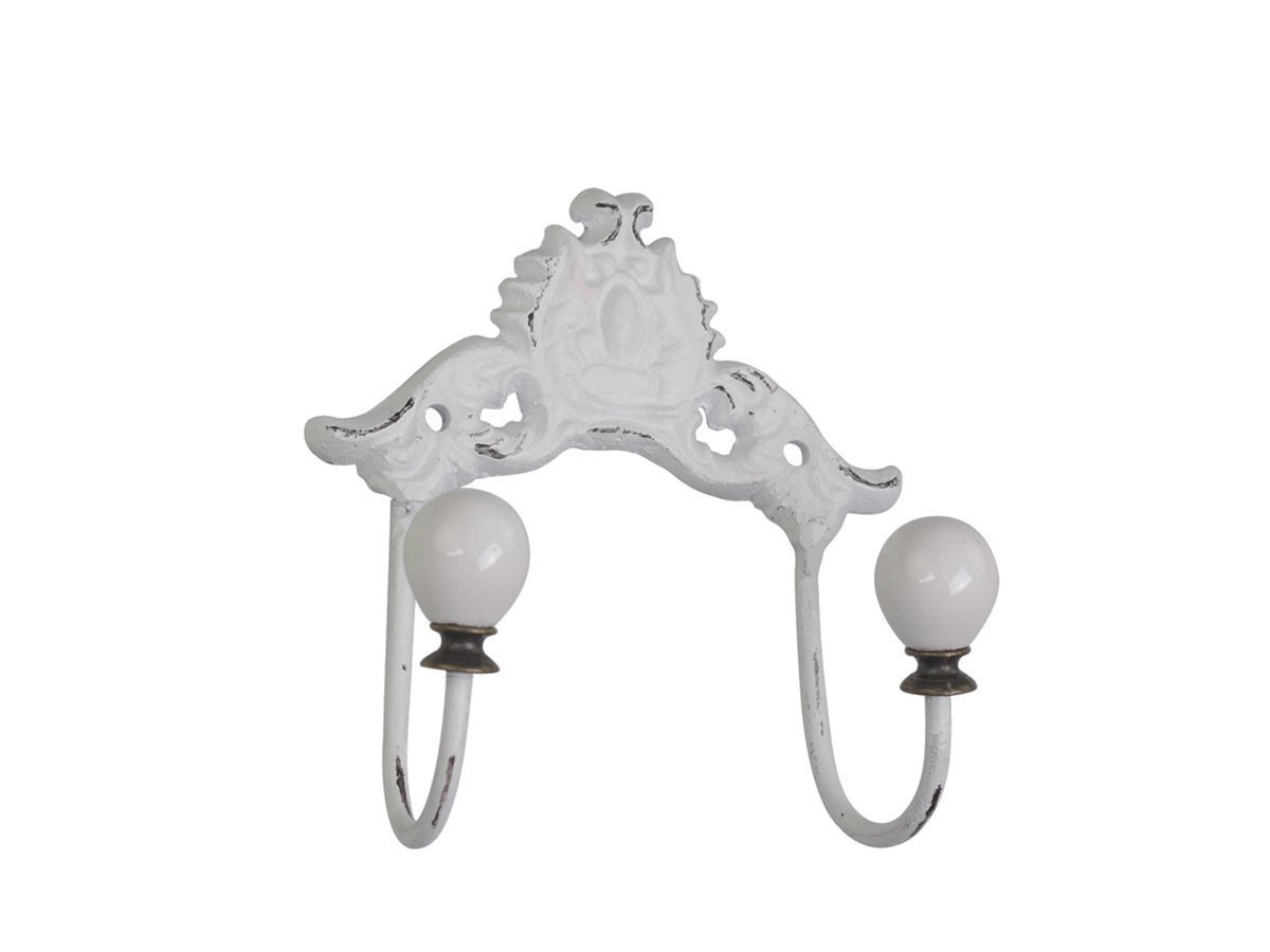 Chic Antique Hakenleiste mit Porzellangriffen, antik weiss 