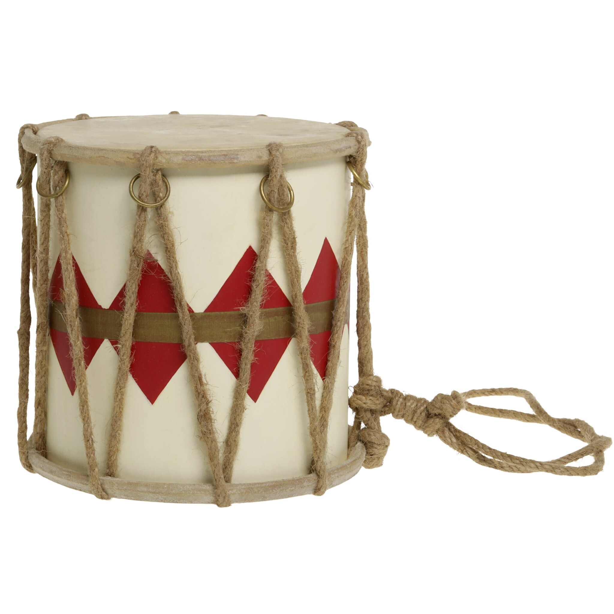 Handgemachte Vintage Trommel mit Leder, rot Höhe 16, Ø 17 cm