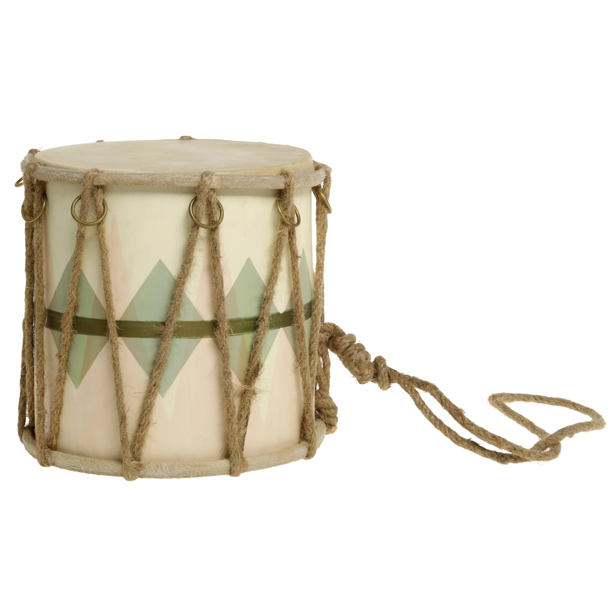 Handgemachte Vintage Trommel mit Leder, salbei Höhe 16, Ø 17 cm