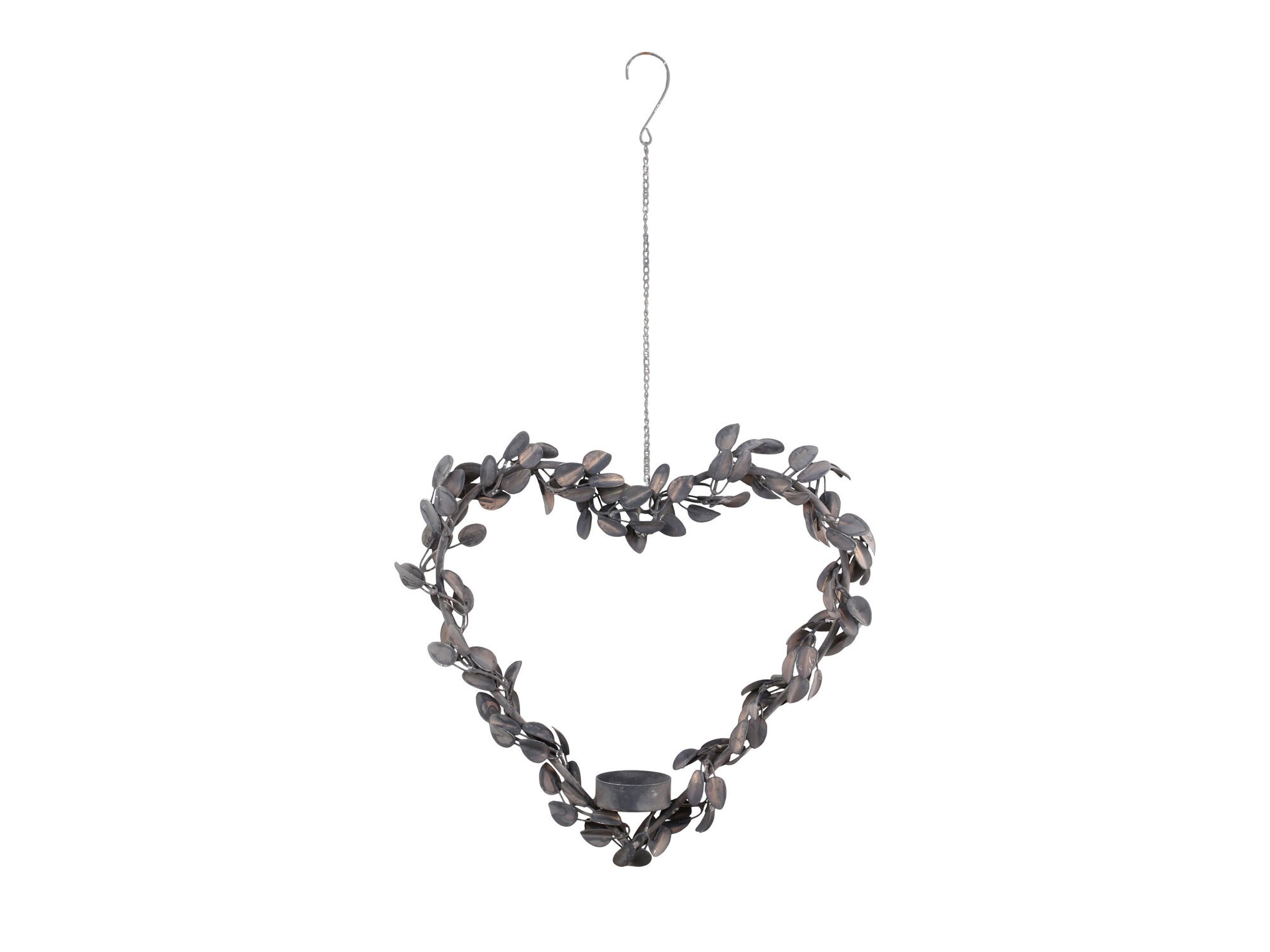 Herzkranz Teelichthalter mit Aufhang, antique zink 
