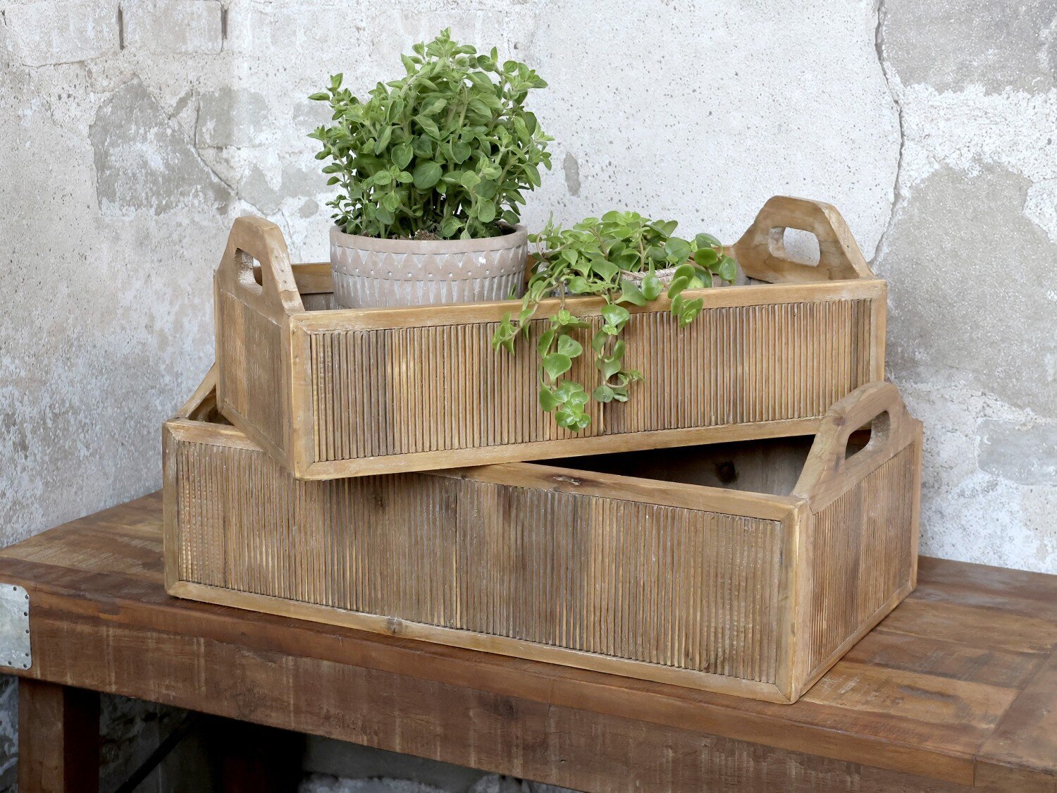 Holz Kasten mit Henkel 2er Set, natur 