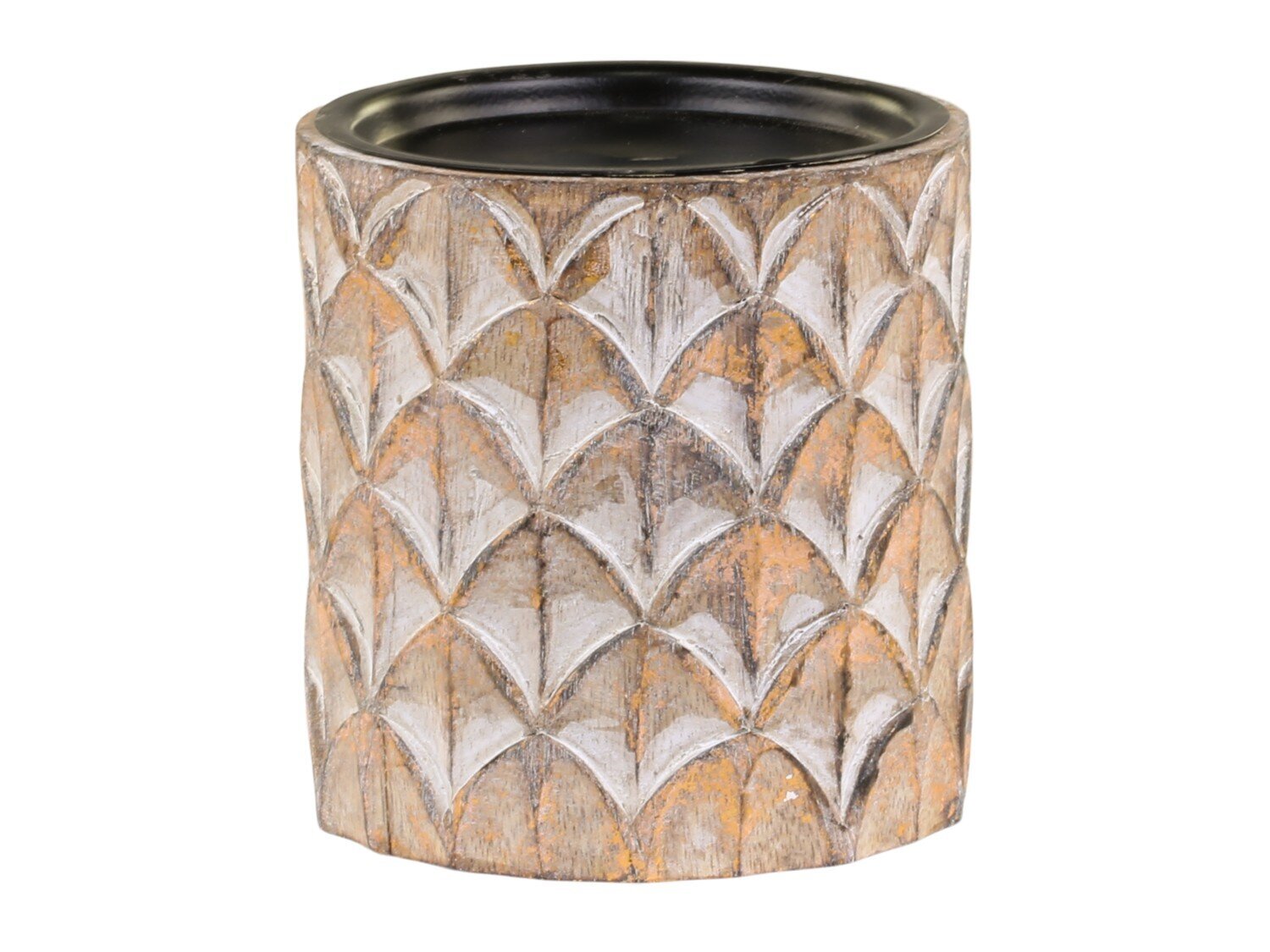 Holz Kerzenständer mit Muster, antique natur 