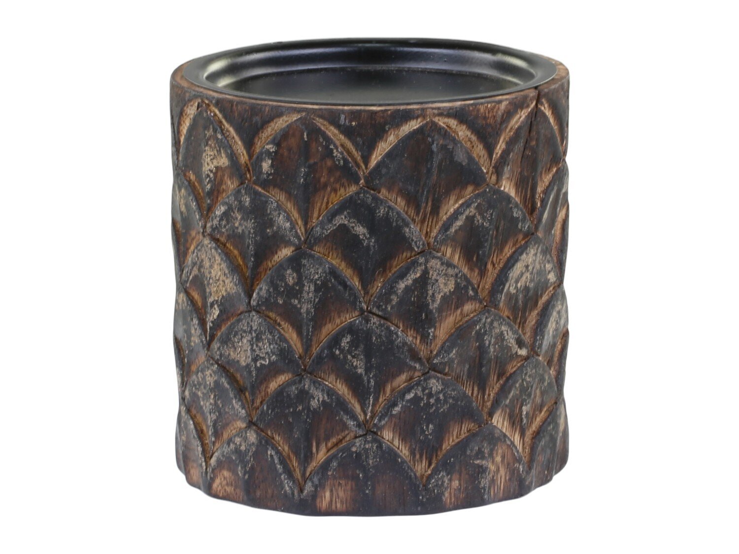 Holz Kerzenständer mit Muster, antique kohle 