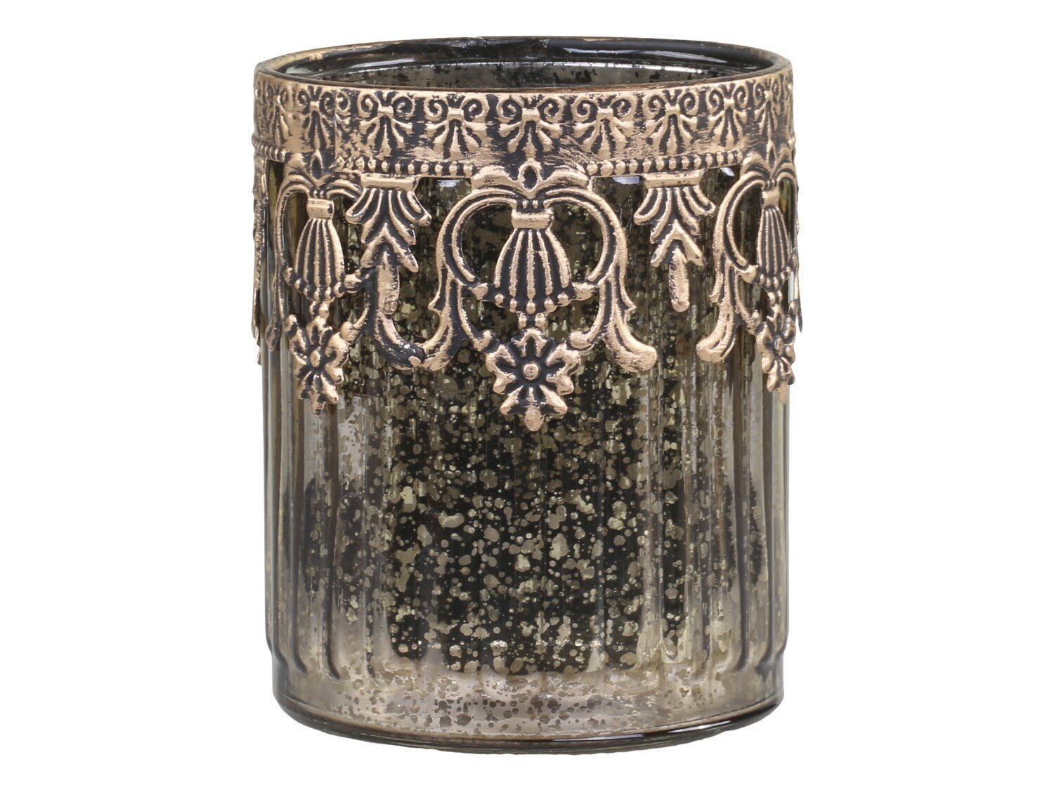 Teelichthalter mit Dekokante, champagner H9,5/Ø8 cm