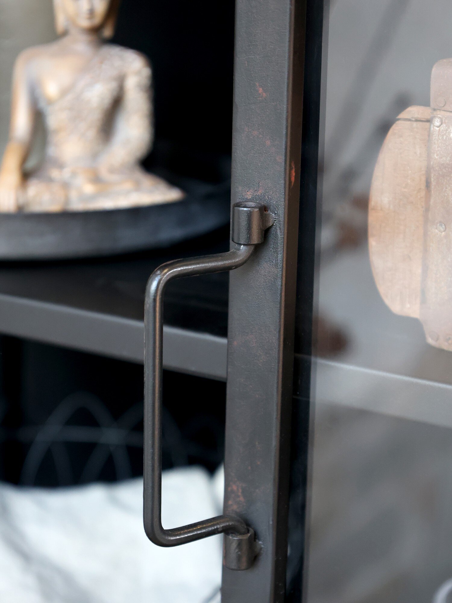 Industrial Vitrinenschrank Factory Rädern mit Glastüren, schwarz 