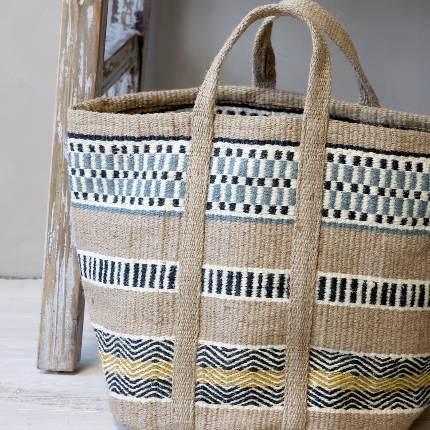 Jute Korbtasche mit Henkel, opal 