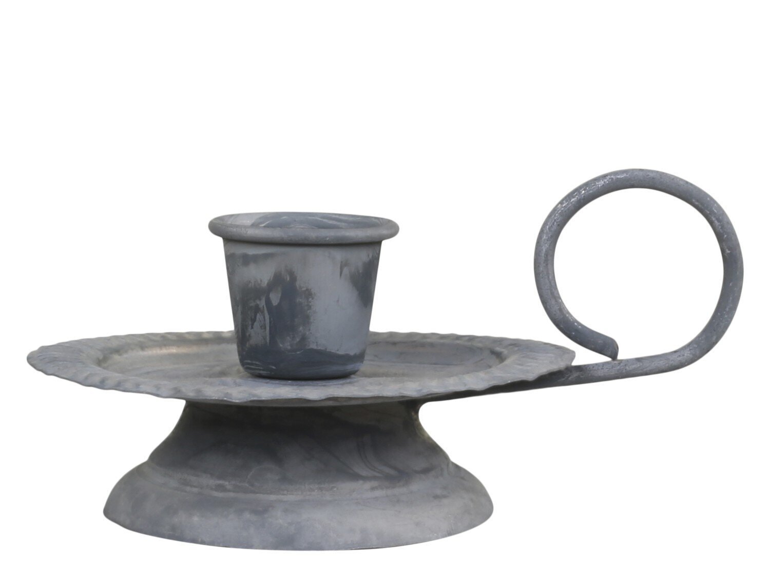 Kammerleuchter auf Fuß für Stabkerzen, antik zink 