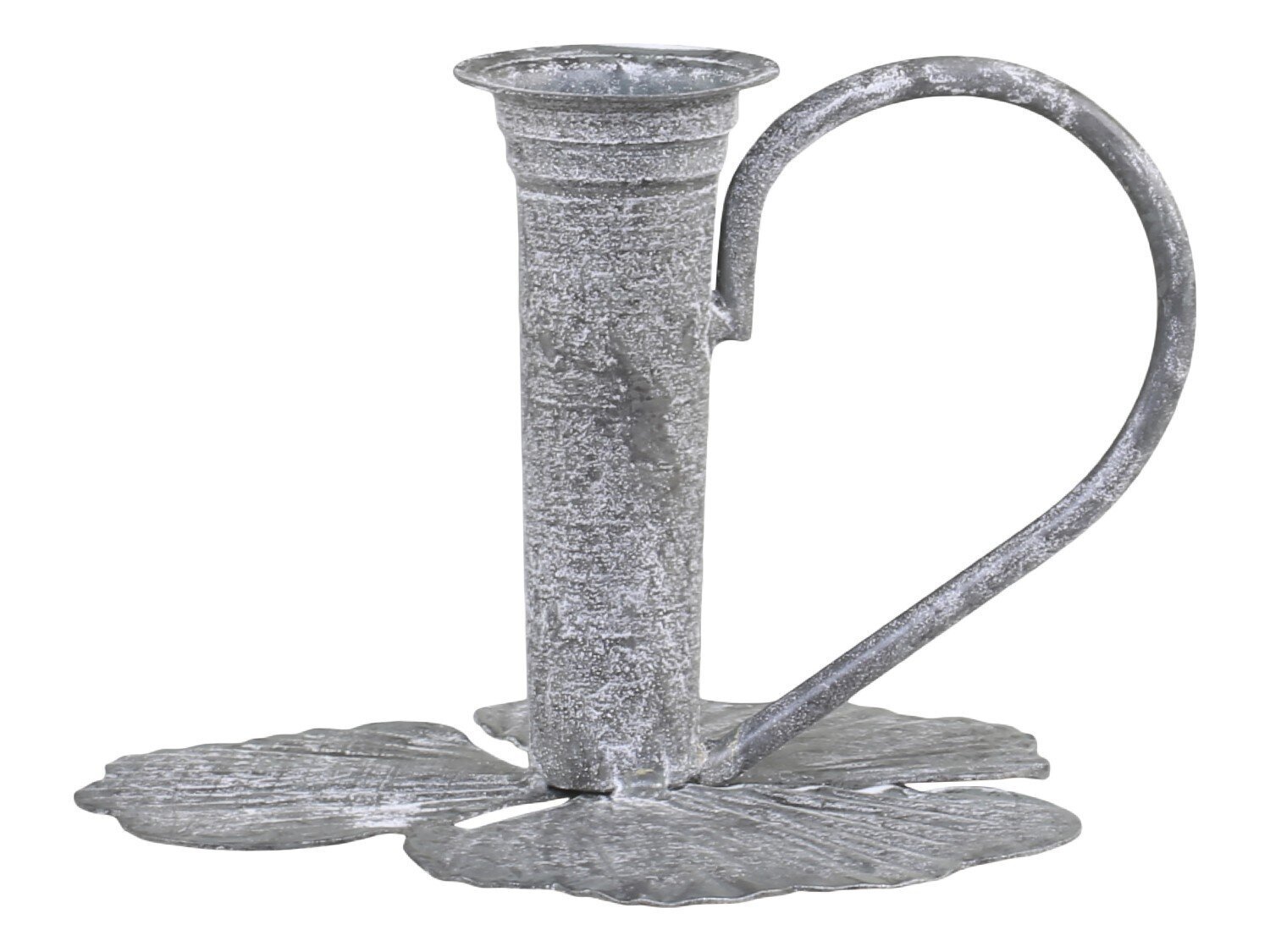 Kammerleuchter mit Blattverzierung für Stabkerzen, antik zink 