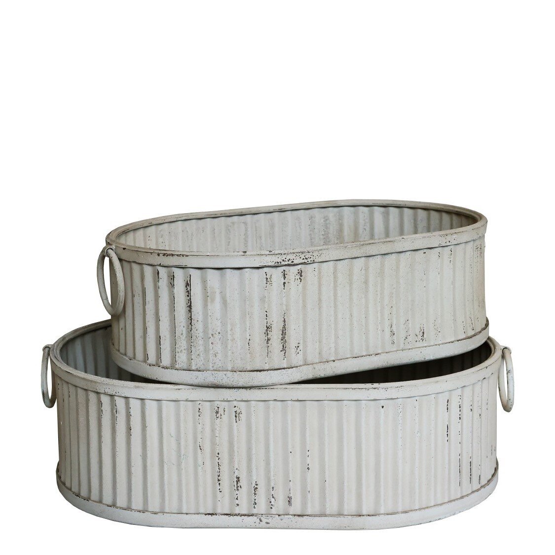 Kasten mit Rillen und Griffen im Set, antique creme 