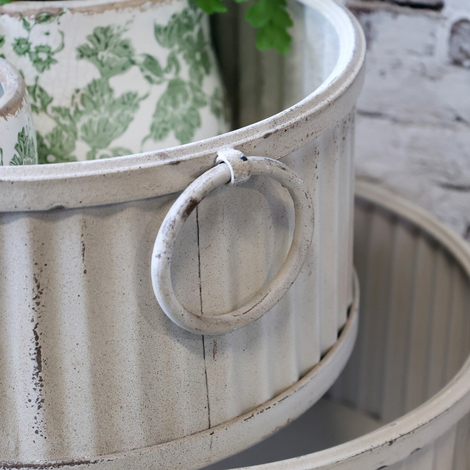 Kasten mit Rillen und Griffen im Set, antique creme 