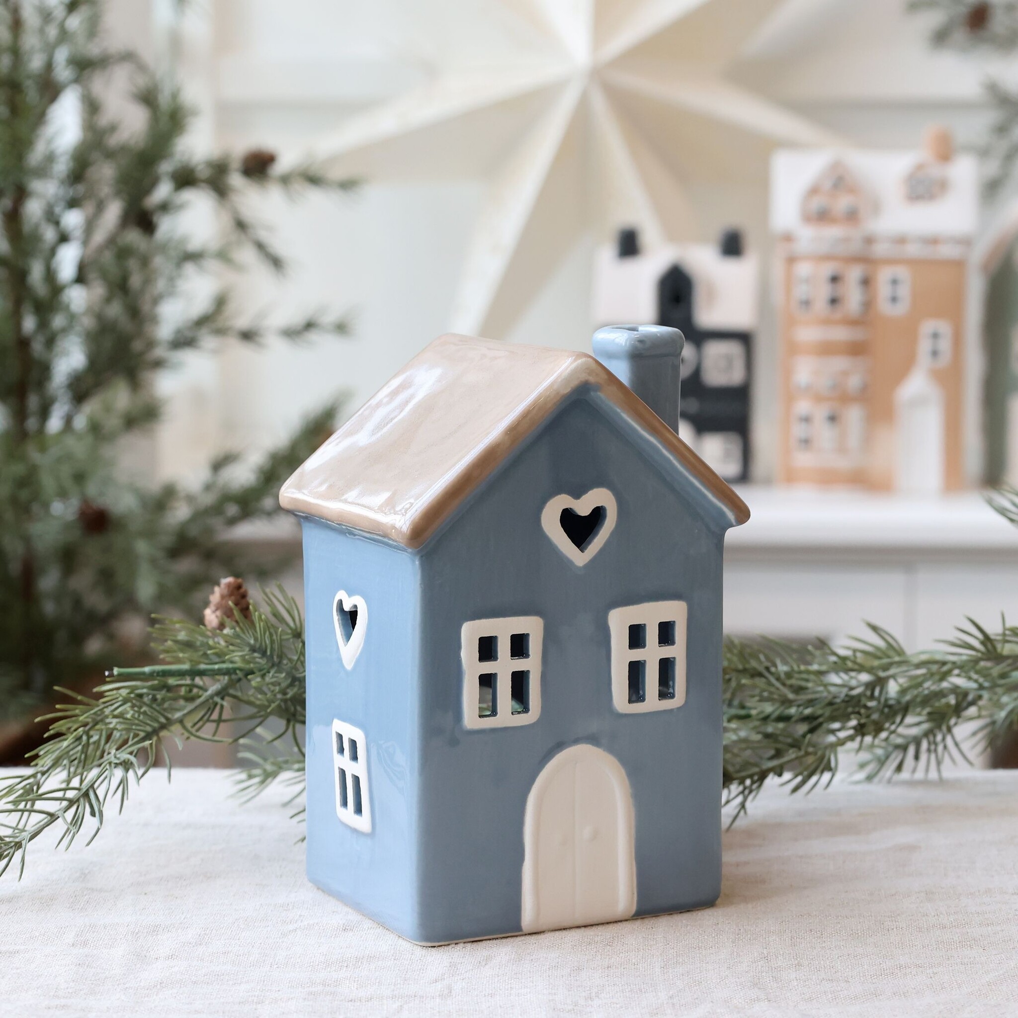 Keramikhäuschen Chamonix 10 Lichthaus für Teelicht , sky blue 