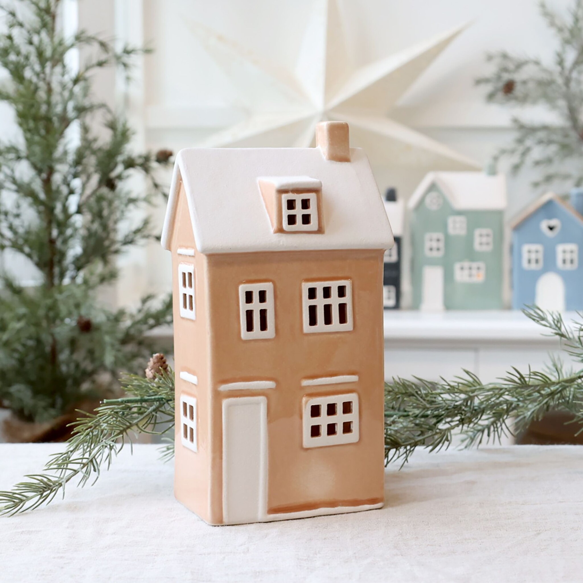 Keramikhäuschen Chamonix 6 für Teelicht, beige 