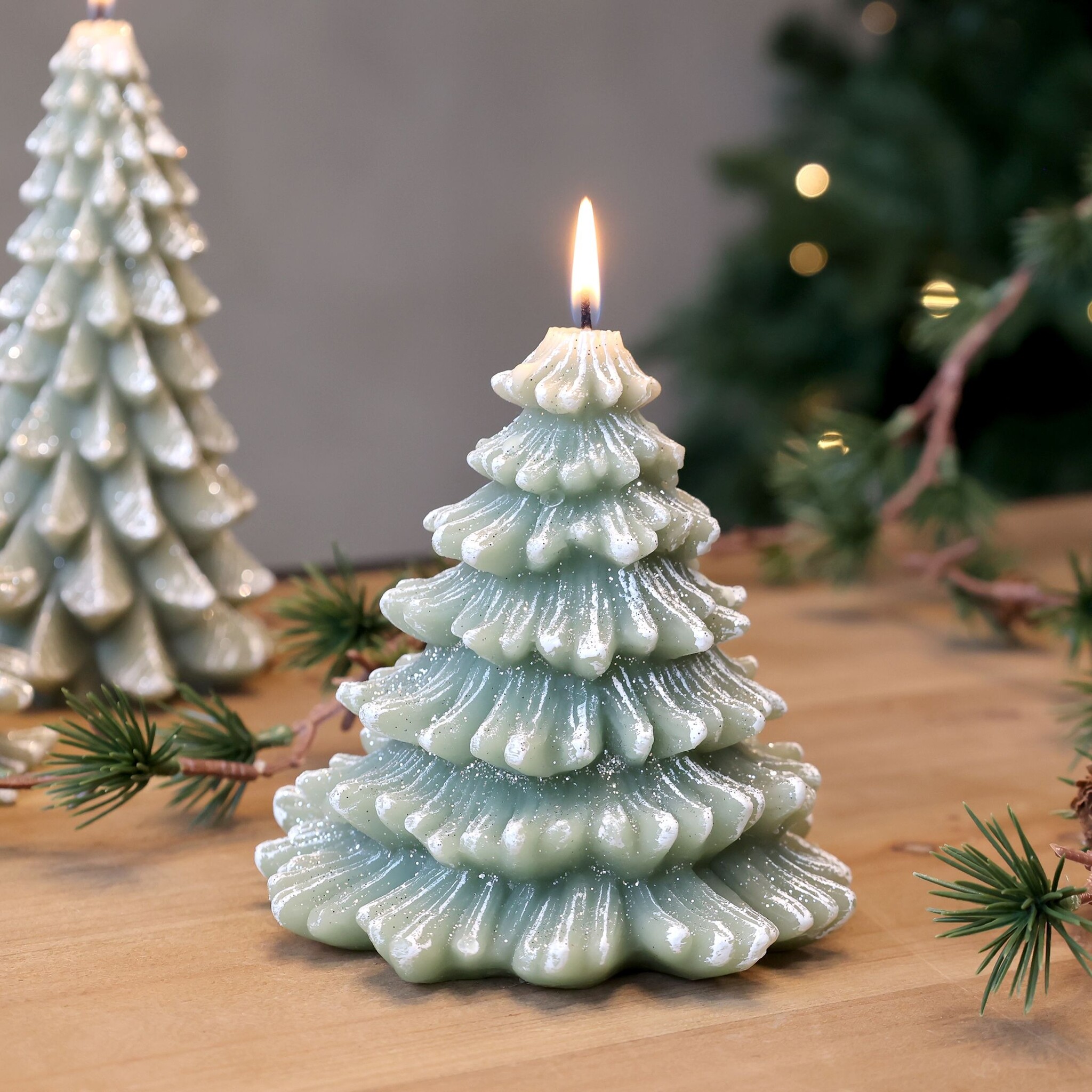Kerze Weihnachtsbaum mit Glitzer, verte Höhe 12.5, Ø 12 cm