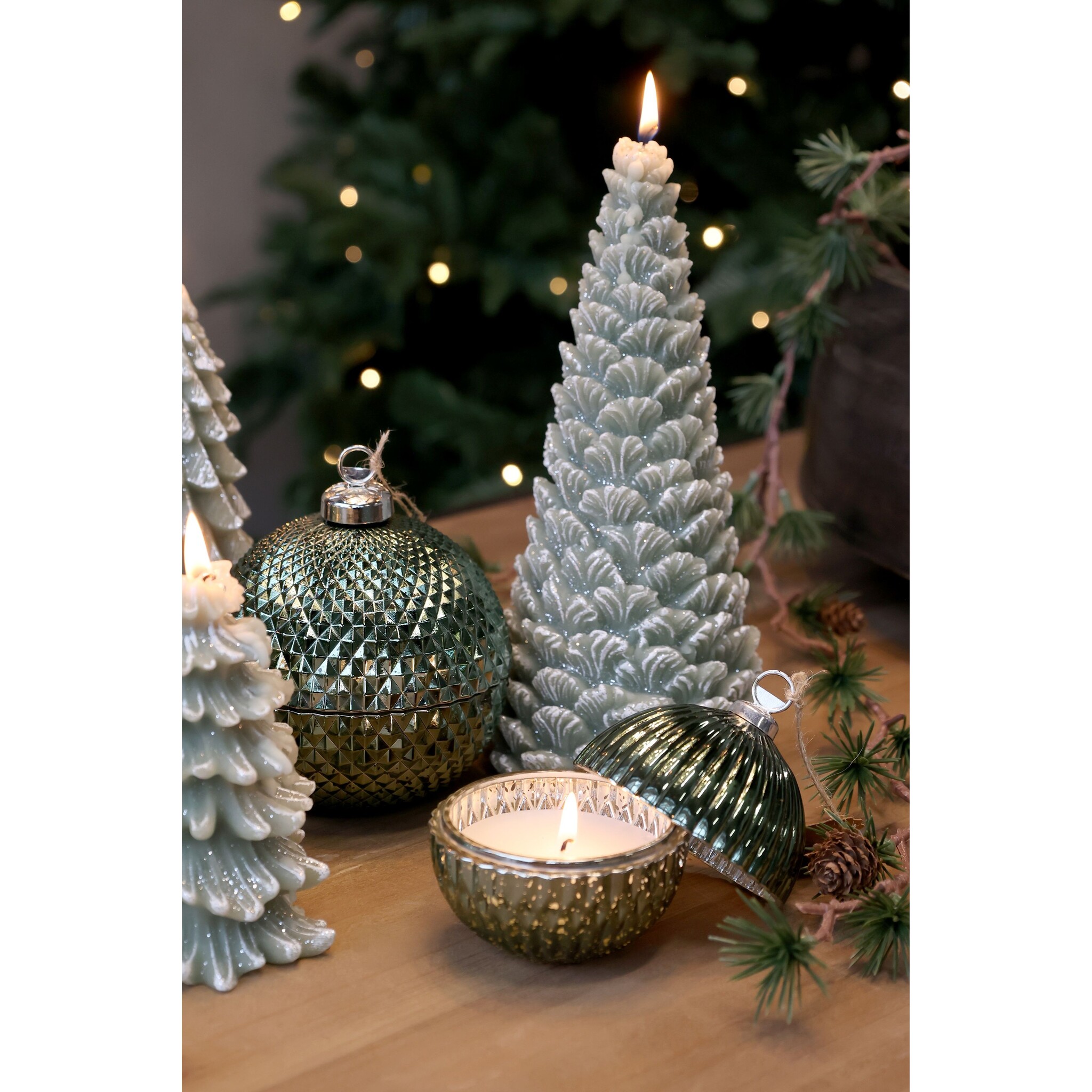 Kerze Weihnachtsbaum mit Glitzer, verte Höhe 24.5, Ø 11 cm