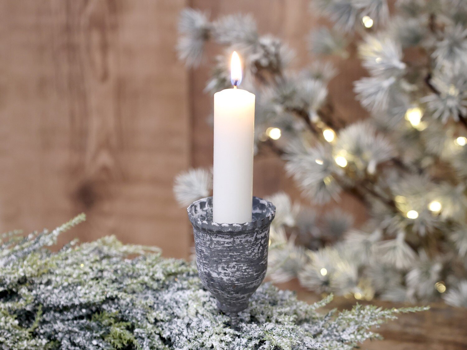 Kerzenhalter mit Spieß zink, grau 